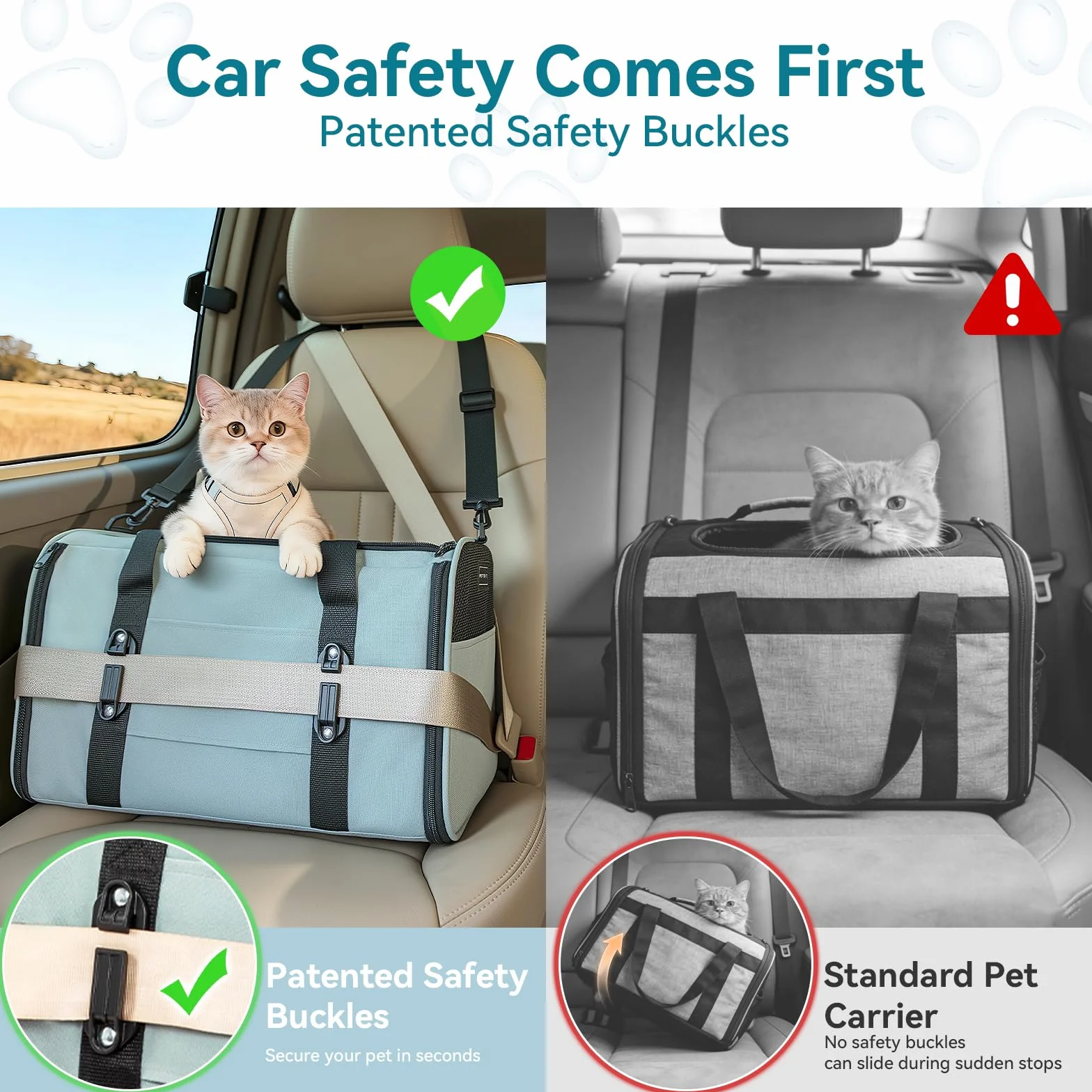 Petsfit Sac de transport souple pour chat et petit chien avec boucles de sécurité et fermetures éclair verrouillables