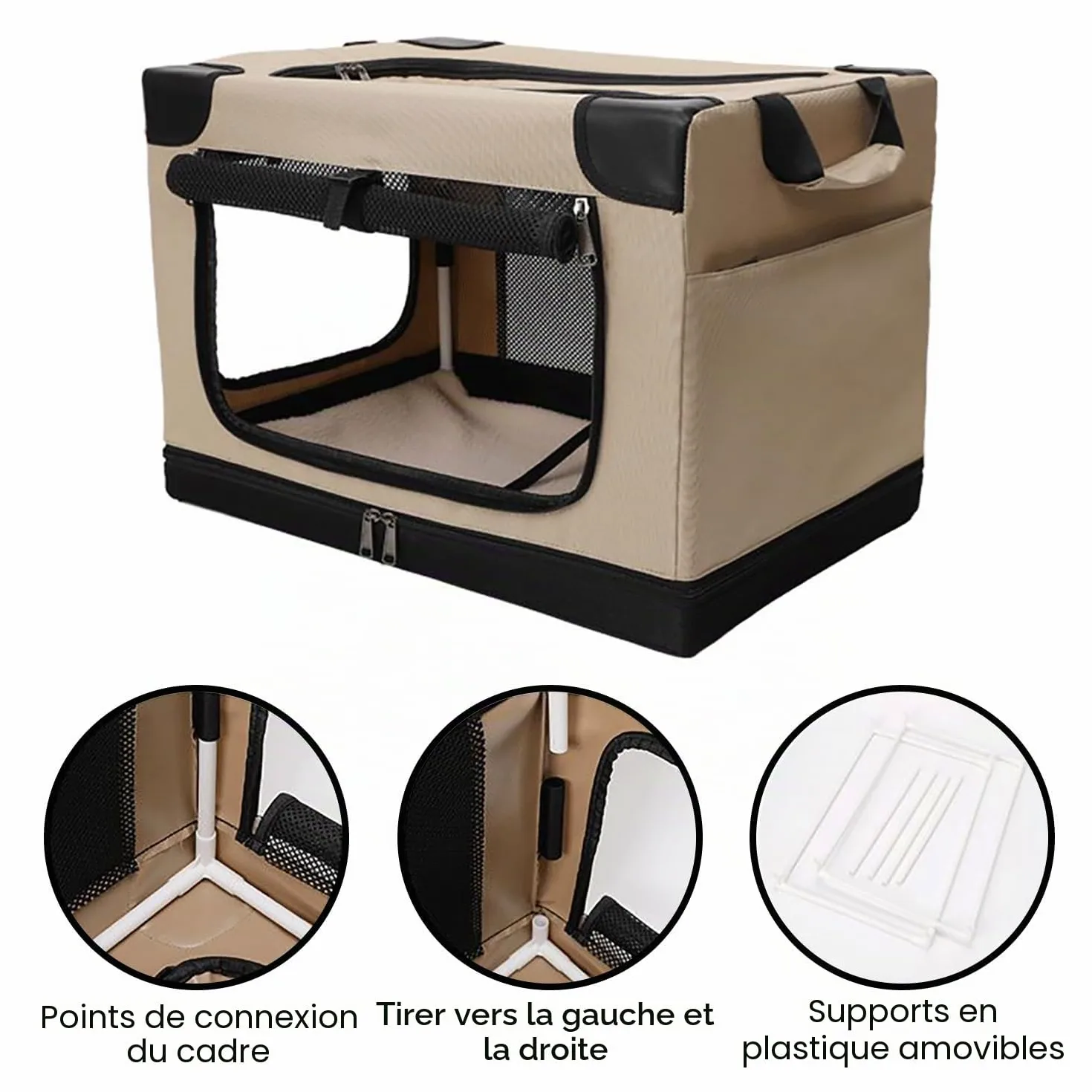 Caisse de Transport pour Chien,Cage Transport Chien,Manchon en Tissu Réglable,Enêtres en Maille Résistante à la Mastication, Utilisation en Intérieur/Extérieur, Pliable (82x59x59 cm)