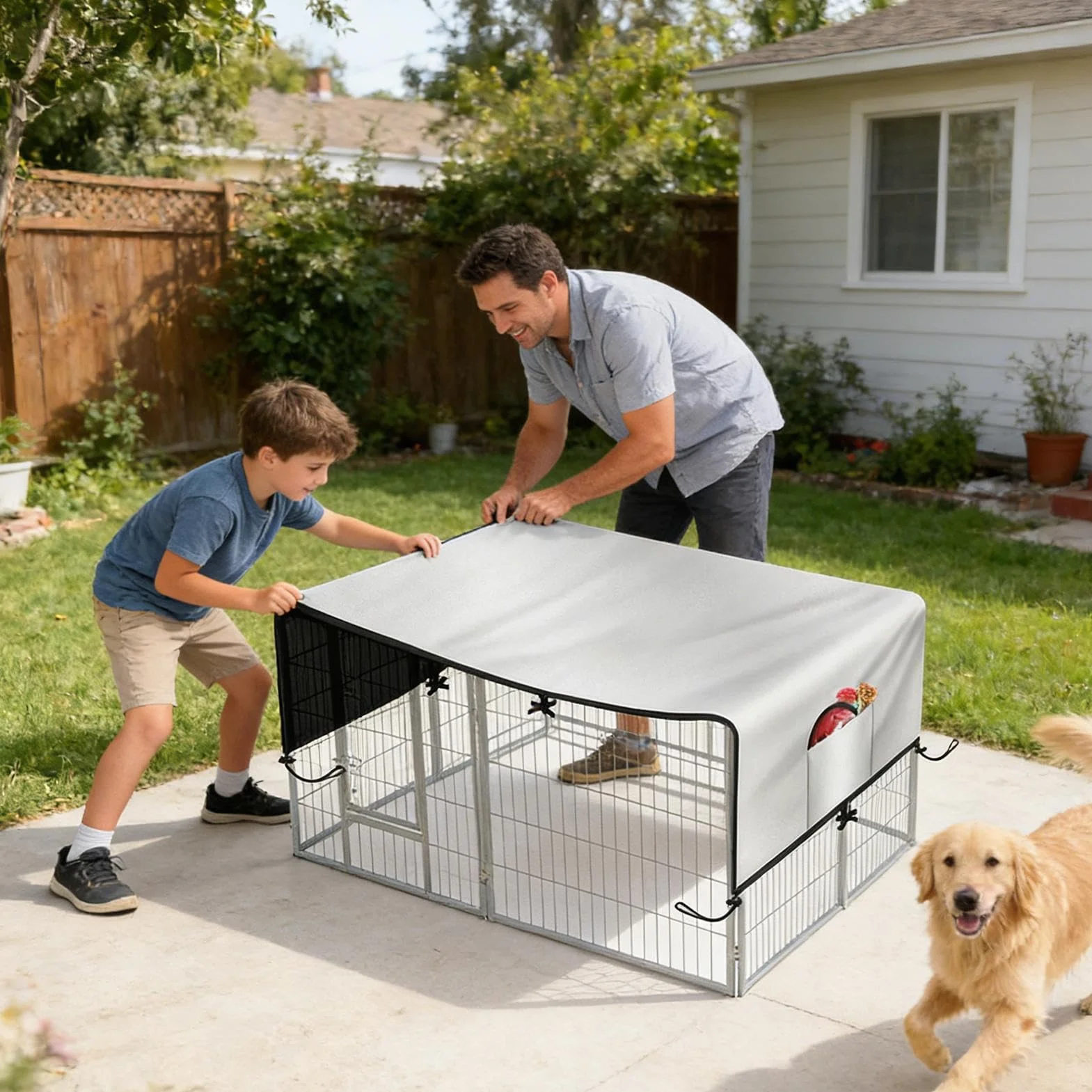 Bâche imperméable Oxford 210D pour cage chien extérieur, auvent protection terrasse pique-nique