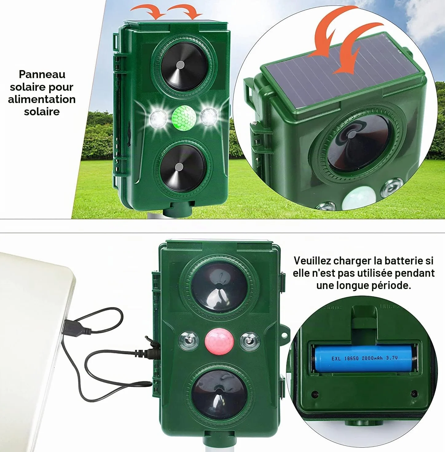 Répulsif Chat Extérieur Ultrason Solaire Anti Chat Chien Jardin USB