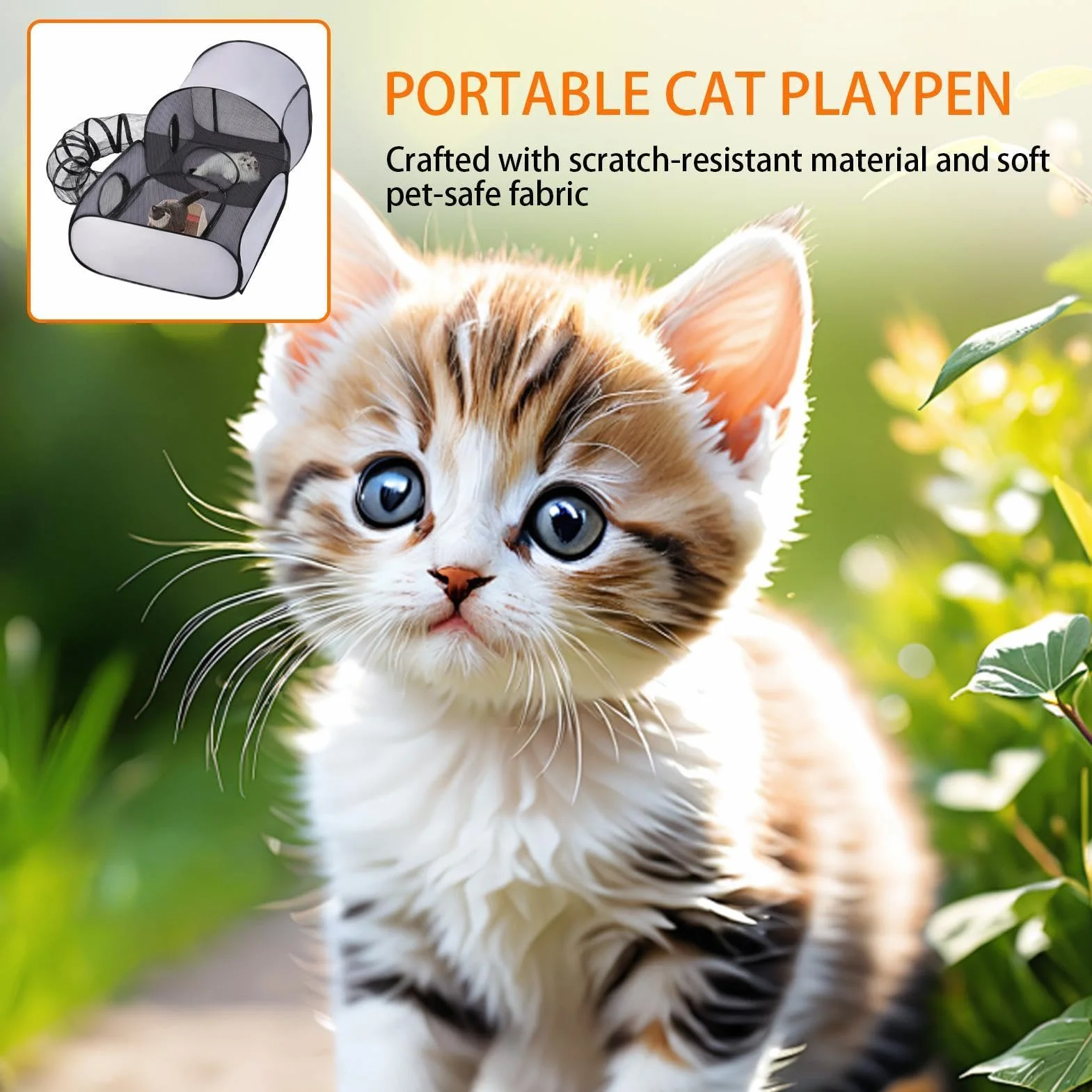 Tente d'extérieur pour chat 50 x 99 x 69 cm Enclos pliable avec tunnel pour chaton chiot petits animaux