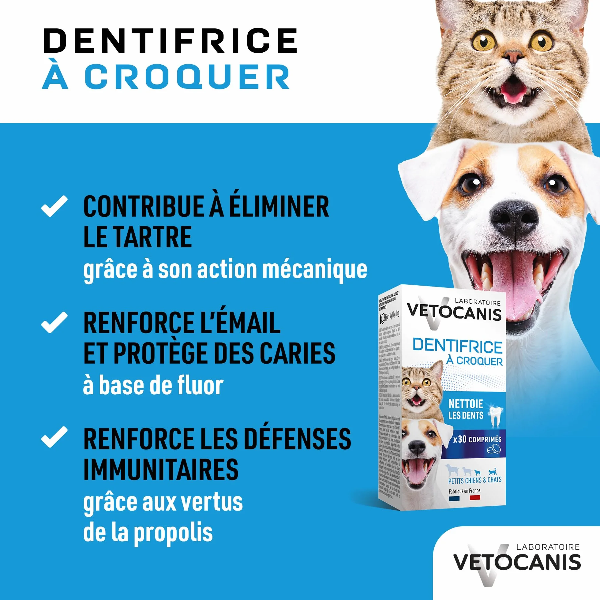 Vetocanis Dentifrice pour Chien et Chat à Croquer, 30 pièces