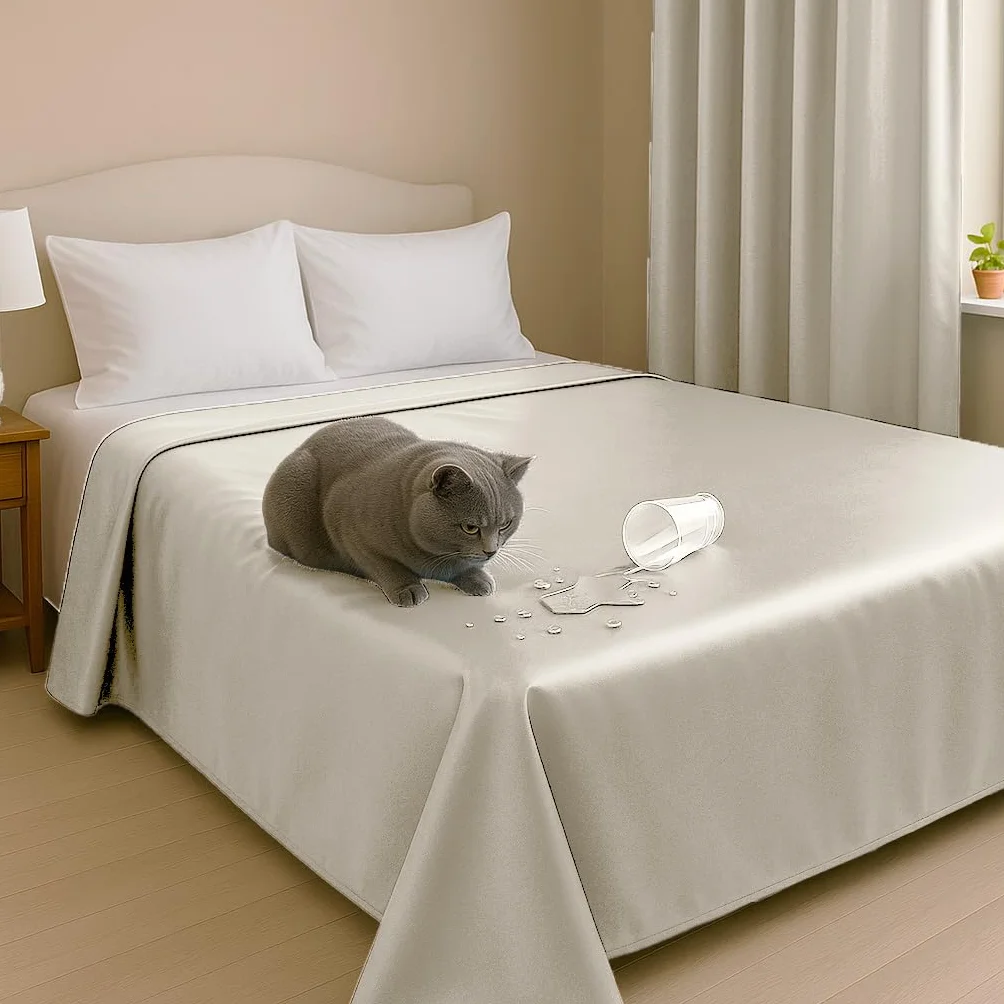 Couvre-lit Double Super IMPERMÉABLE Animaux Anti-Taches Queen Size Anti-Poils Chat Chien Anti-Moisissure Lavable Ivoire