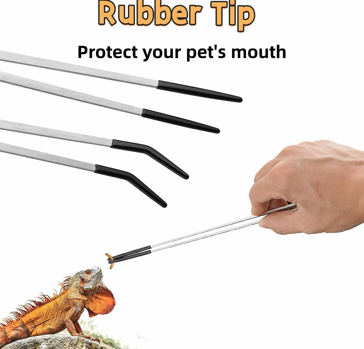 Lot de 2 pinces d'alimentation pour reptiles en acier inoxydable 26,6 cm droites et incurvées pour aquarium terrarium