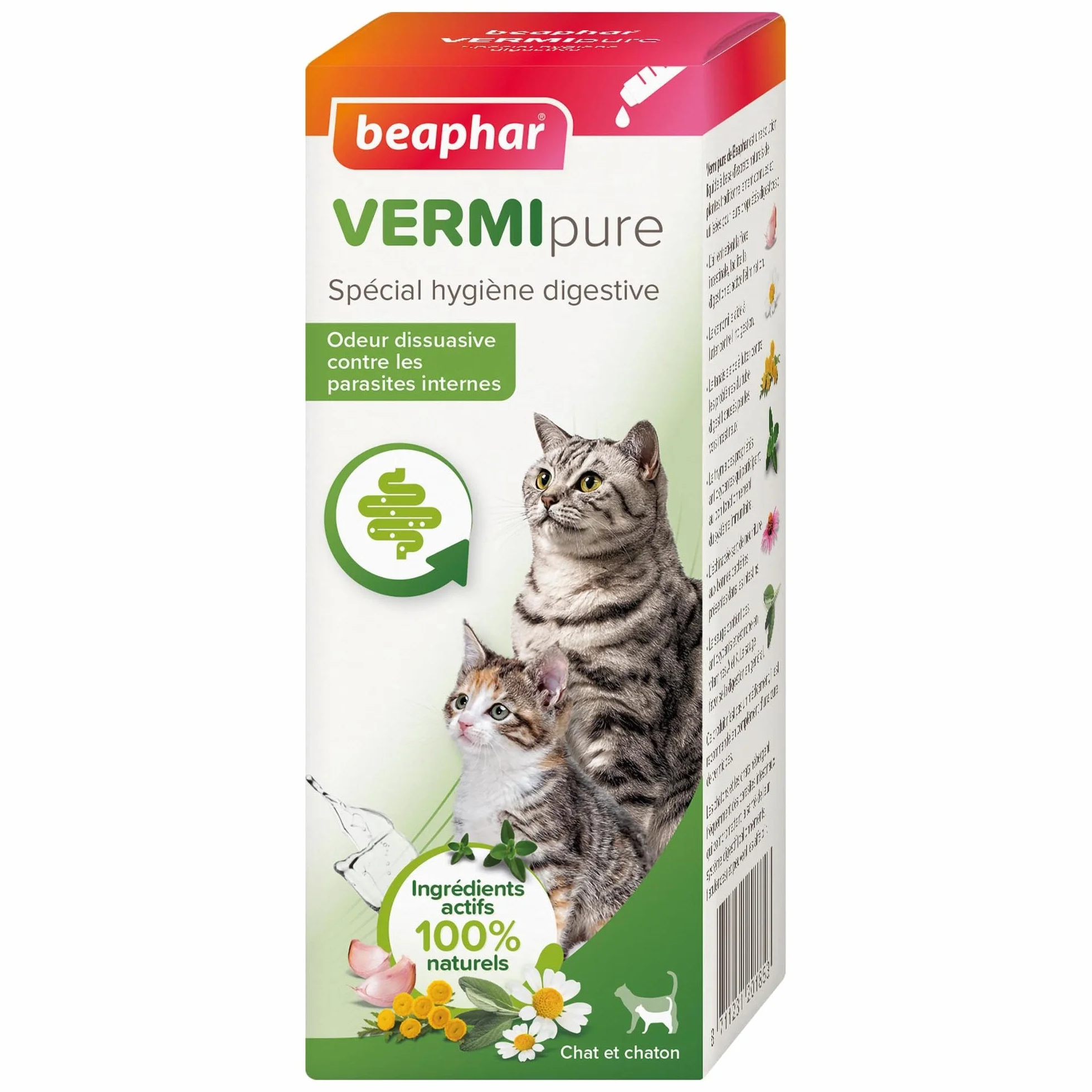 BEAPHAR VERMIPURE Solution liquide pour Chat 50 ml Ingrédients naturels Hygiène digestive