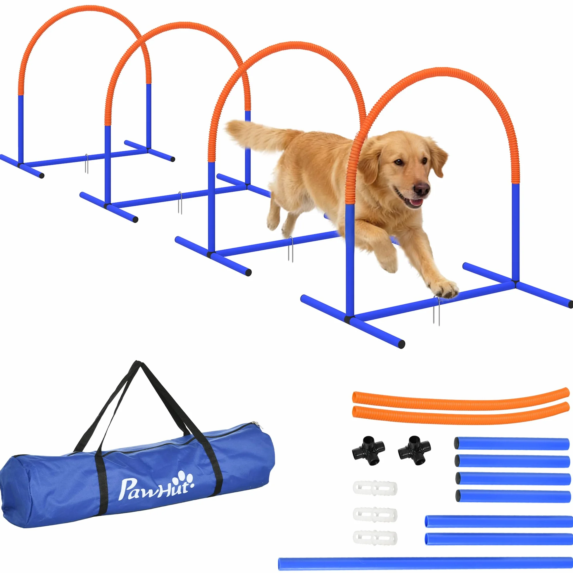 PawHut Kit d'équipement d'agilité pour Chien, Sac de Transport Inclus, Bleu et Orange