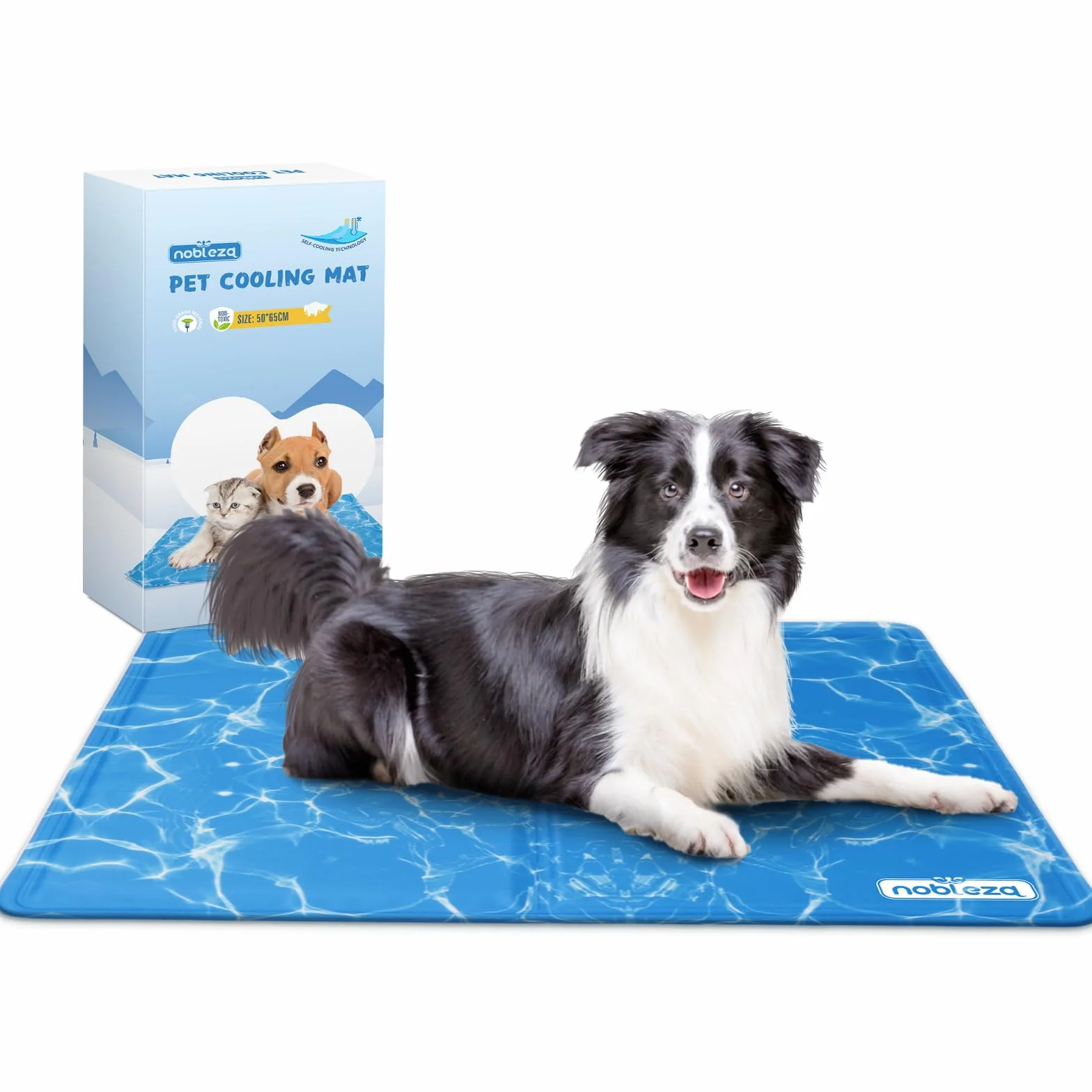 Nobleza Tapis de Refroidissement pour Chiens 65x50cm Bleu Auto-refroidissant Gel Non-Toxique