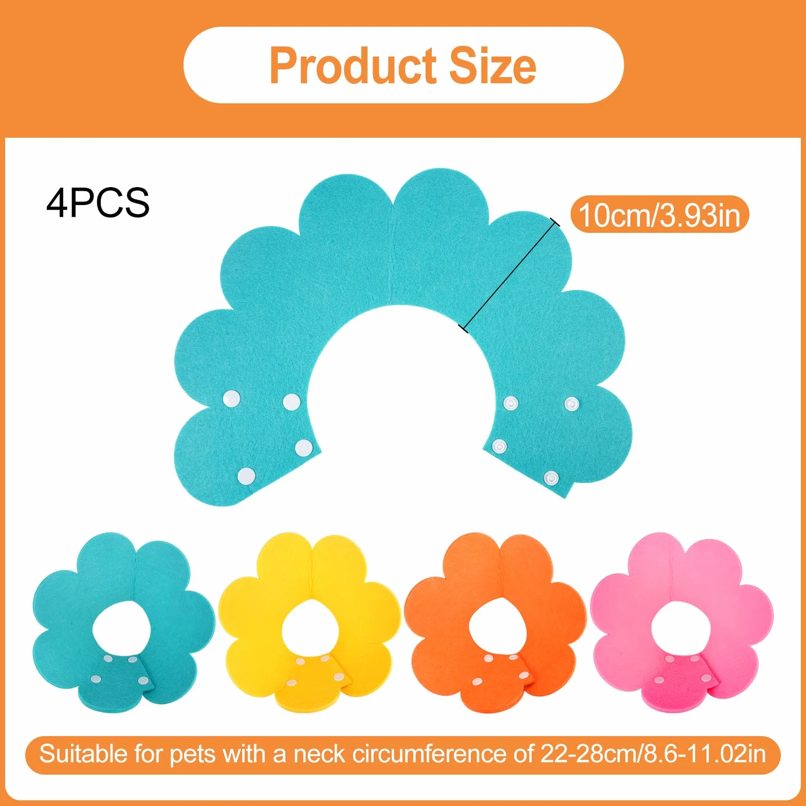 Lot de 4 Collerettes Chat Anti Léchage Réglables, Collier Élisabéthain pour Récupération Postopératoire (M)