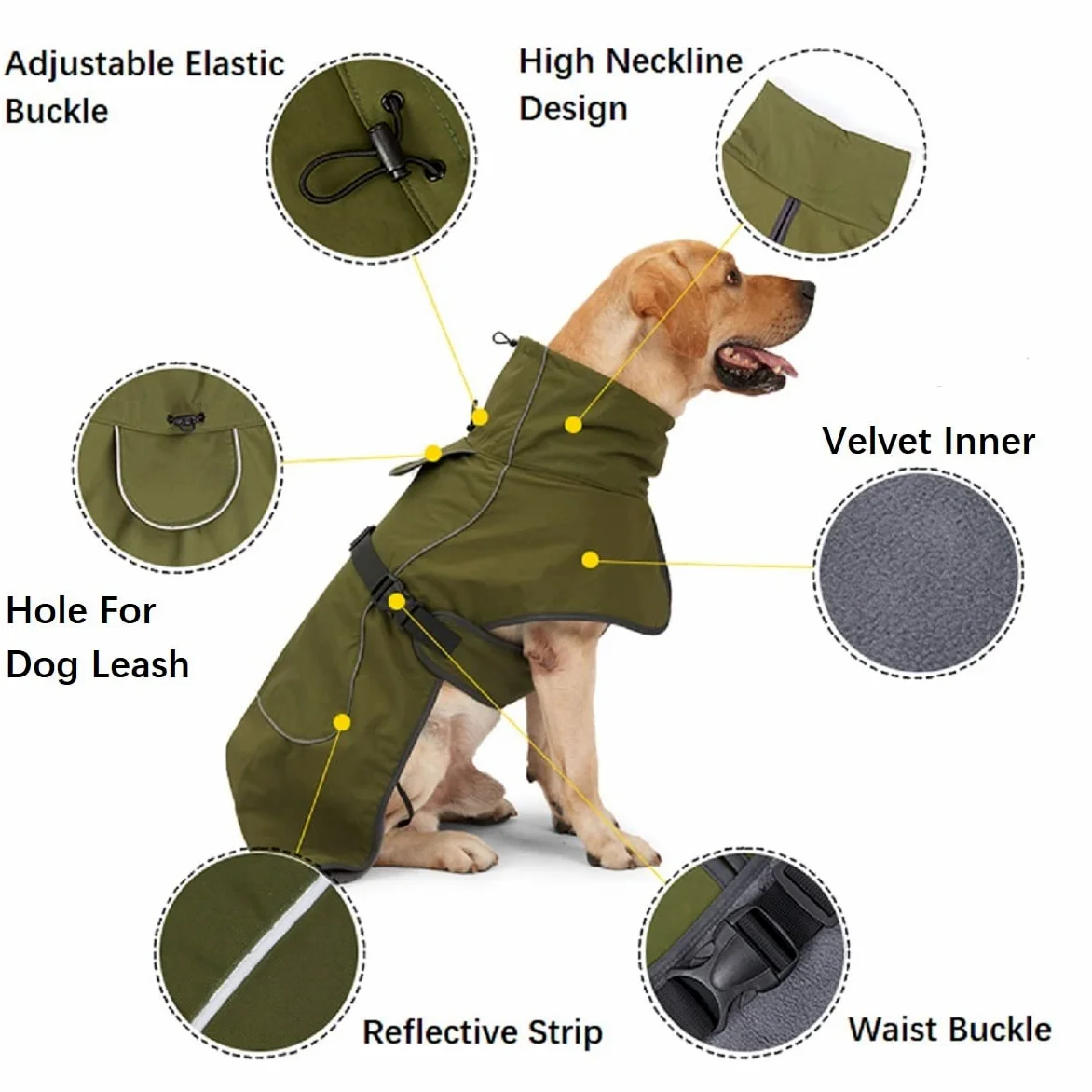 Veste de Pluie pour Chien imperméable avec intérieur en Velours, Bande réfléchissante, Noir, XXL