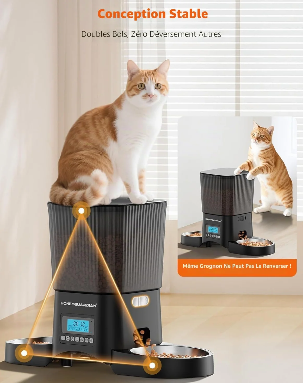HoneyGuaridan Distributeur Croquettes Chat Automatique 3.5L 2 Bols avec Minuterie Programmable