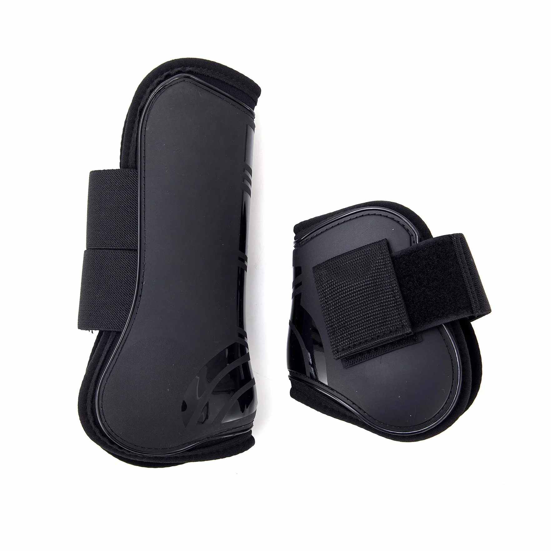 Guêtres pour chevaux Lot de 4 avec coque rigide et fermeture velcro PU robuste Tendon Boots Classic Noir