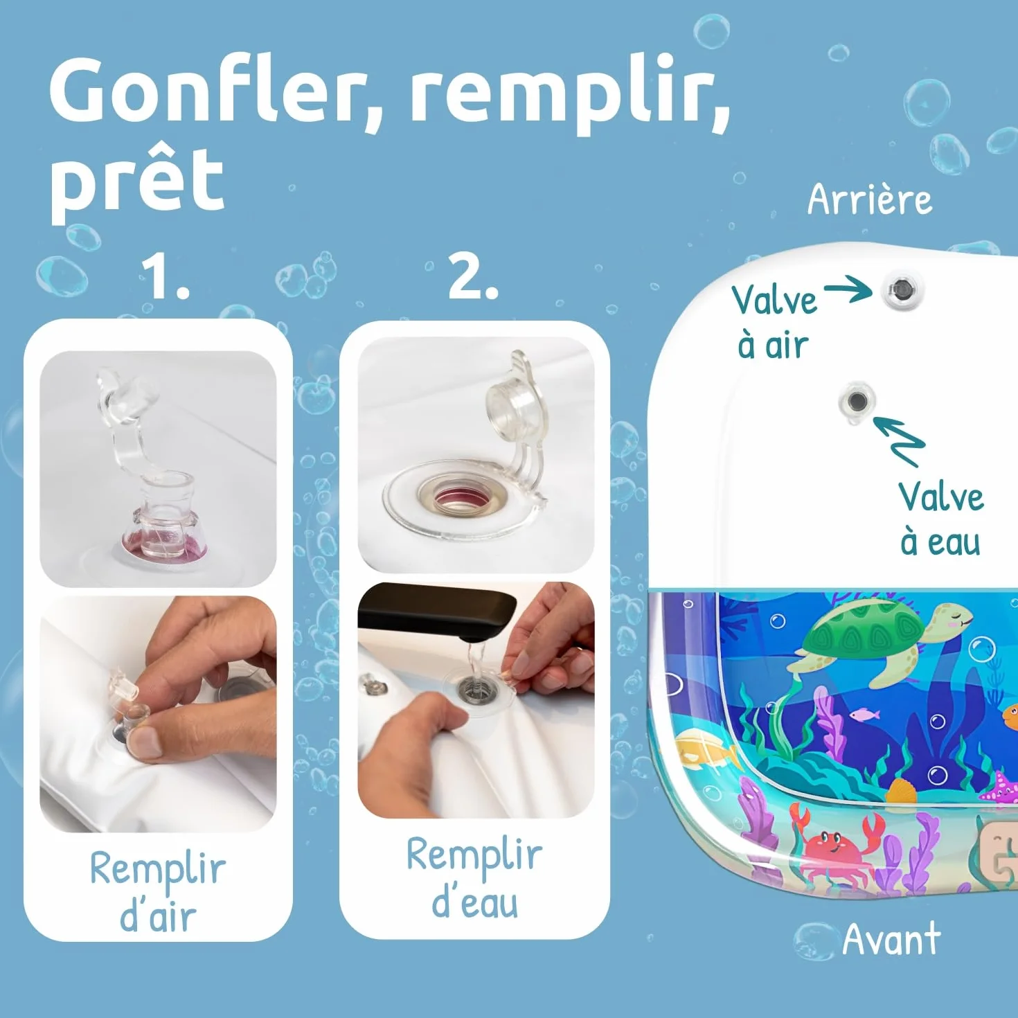 Mallie Tapis d'Eau Bébé Éveil, Tapis de Jeu pour Tummy Time 0-6 Mois, Tapis Gonflable Fille Garçon