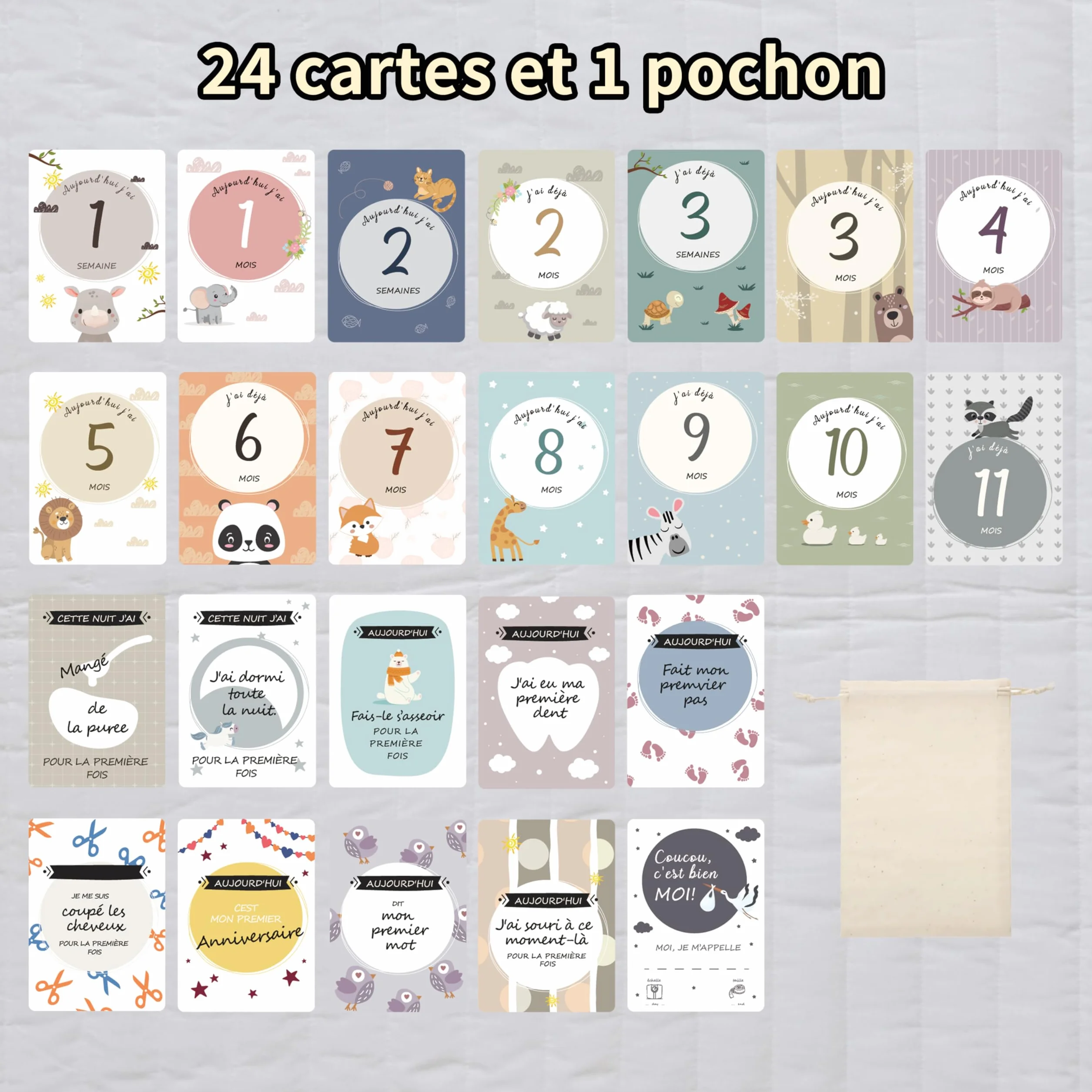 Jeu de cartes développement bébé 24 cartes étapes naissance à 1 an garçons filles