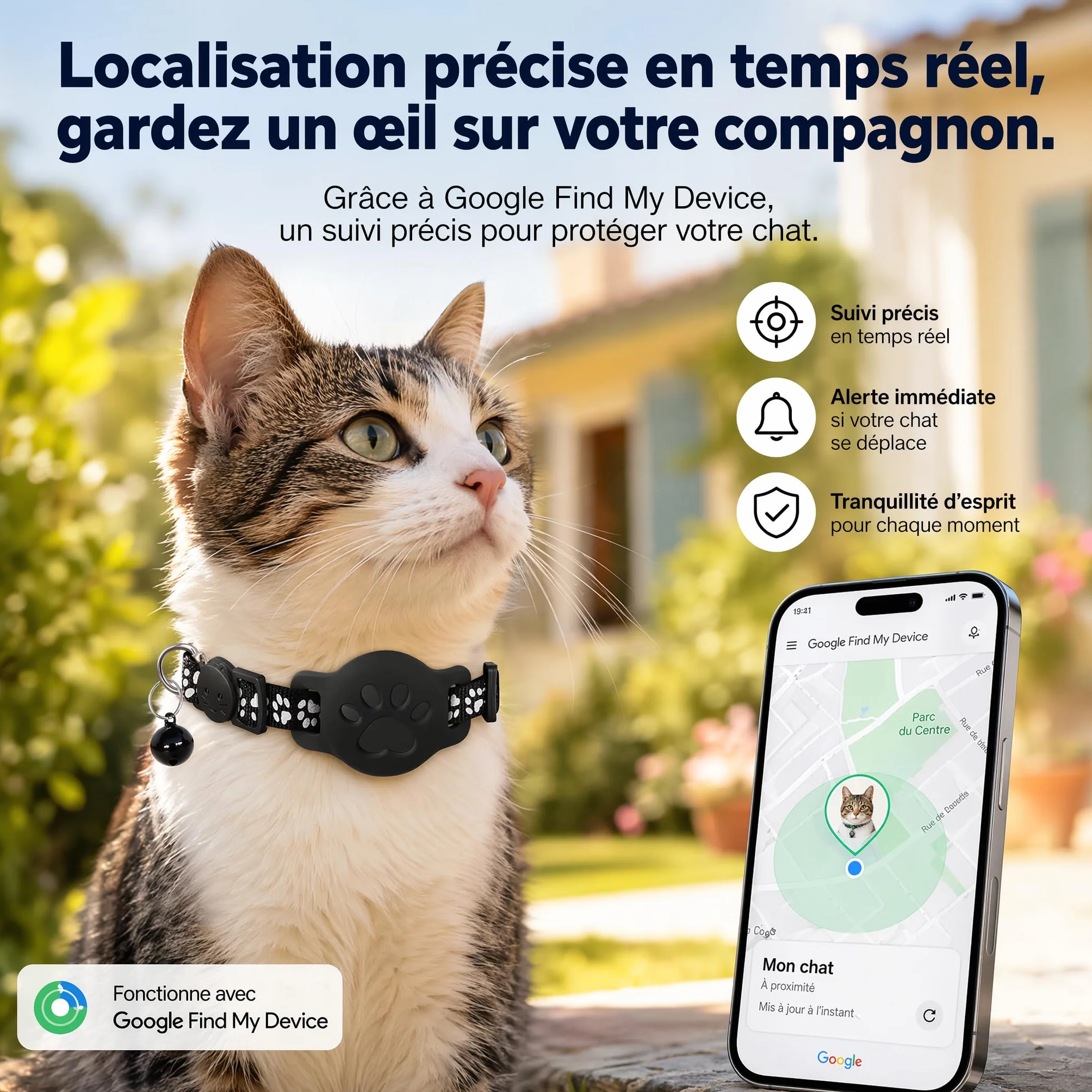 Collier GPS Chat Traceur sans Carte Sim Tracker sans Abonnement Localisation Temps Réel Imperméable Durable
