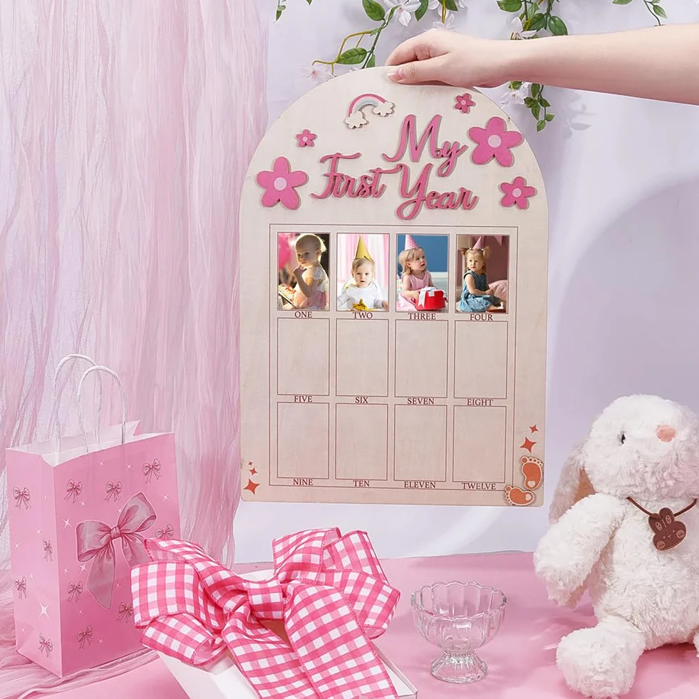 Cadre Photo de Ma Première Année Tableau des Étapes D'Un Mois en Bois Souvenir Bébé Décoration Chambre Enfant Cadeaux Garçon Fille 12cm