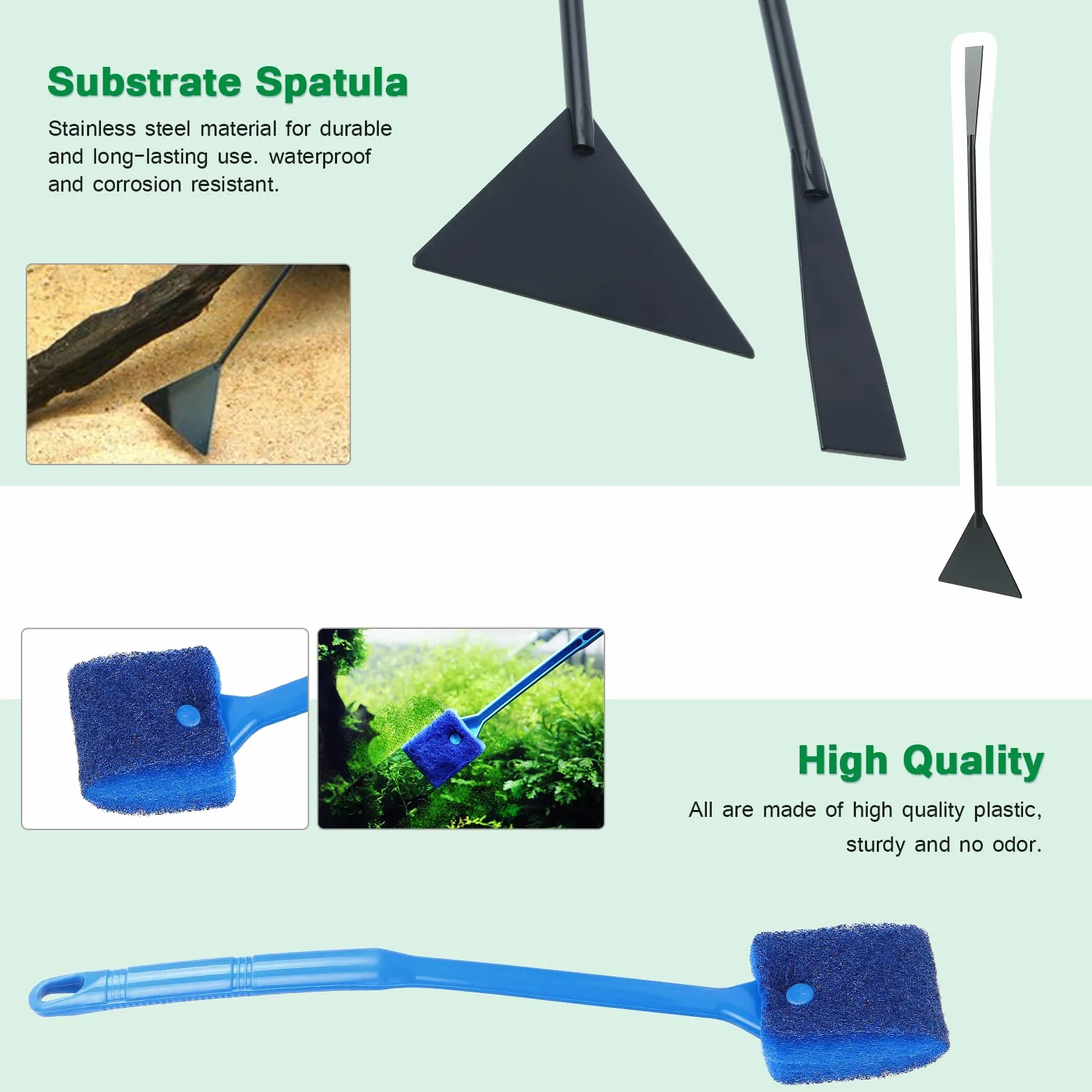 Filet de pêche 7 en 1 Outils Aquarium - Filet de pêche, Ciseaux, Spatule de Nettoyage Algues