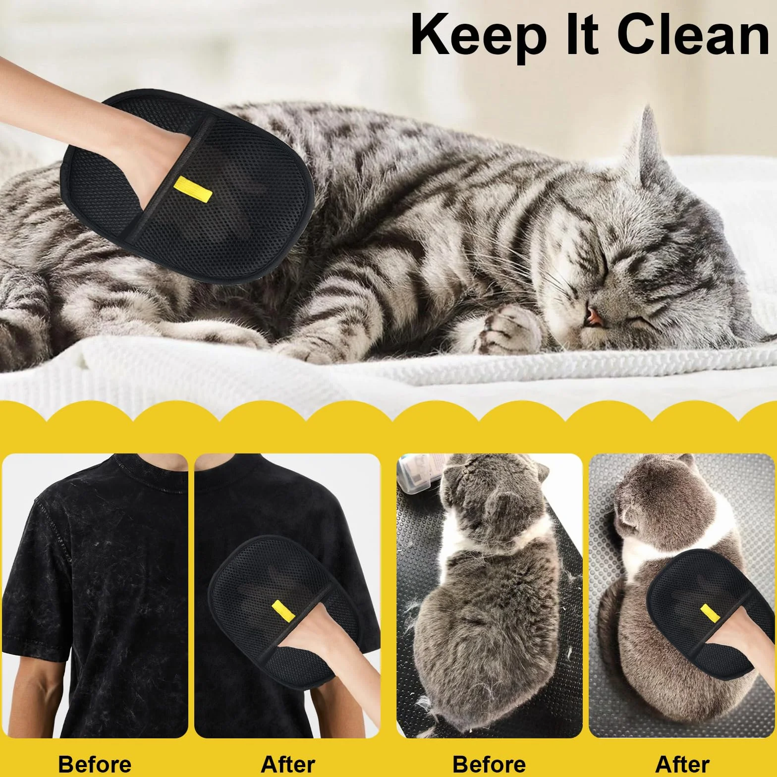 Gants Antistatiques pour Poils D'Animaux, Double-Sided Pet Grooming Gloves, Reusable Gants de Toilettage