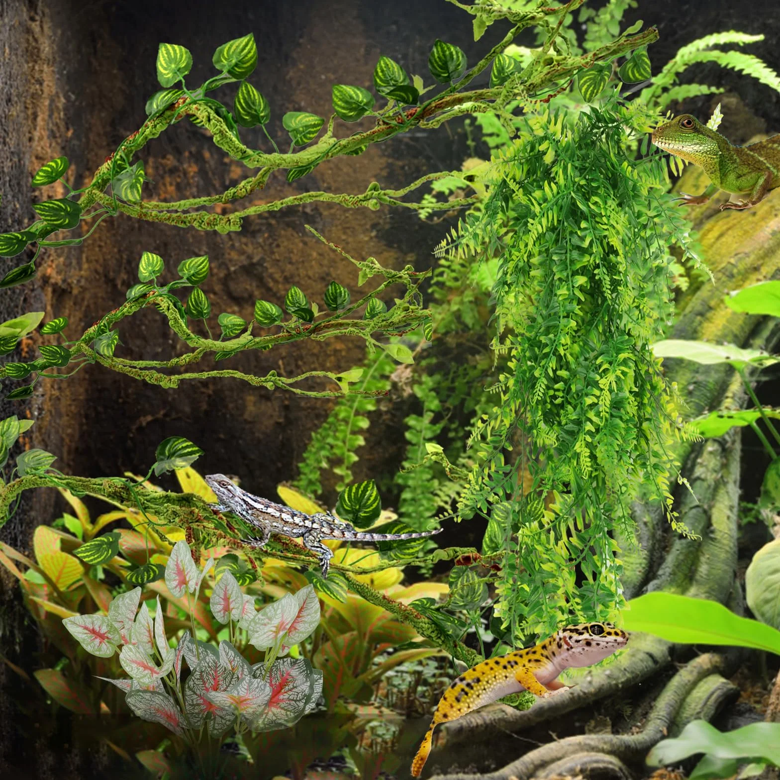 QUOZUO Décoration Terrarium Plante Artificielle Branche pour Lézards Escalade Caméléon Gecko
