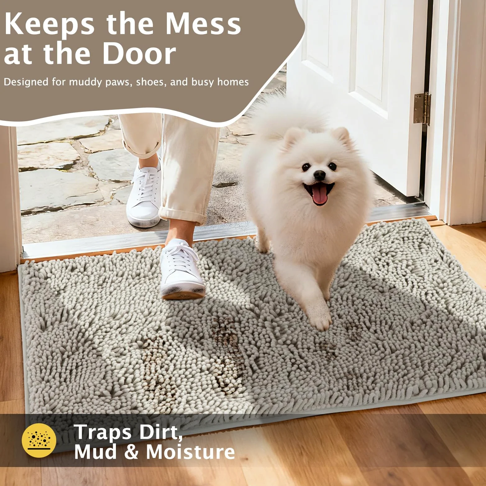 BVAGSS Tapis pour Chien à Entrée Anti-Boue,Super Absorbant Paillasson d'intérieur, Tapis d'Entrée Chenille à Séchage Rapide antidérapant, Lavable en Machine XH085 (Gris,60x90cm)