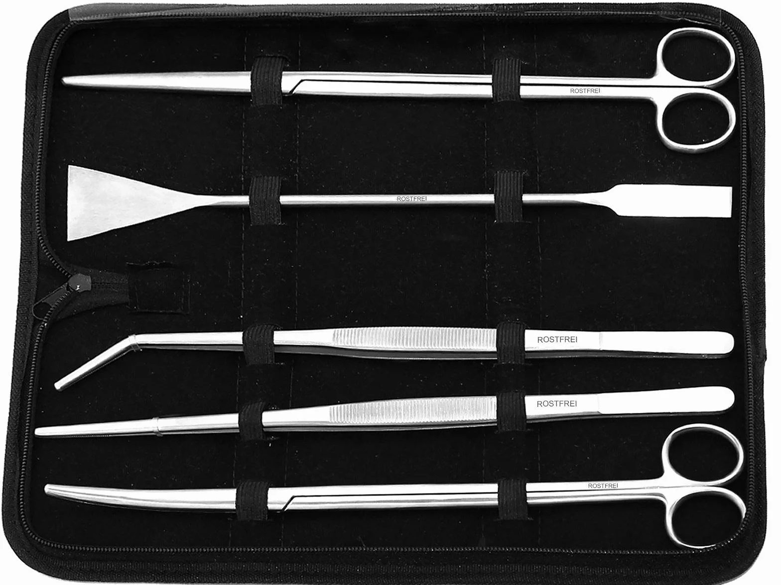 Kit complet pour aquarium-terrarium en acier inoxydable - Pinces, ciseaux, spatule à gravier