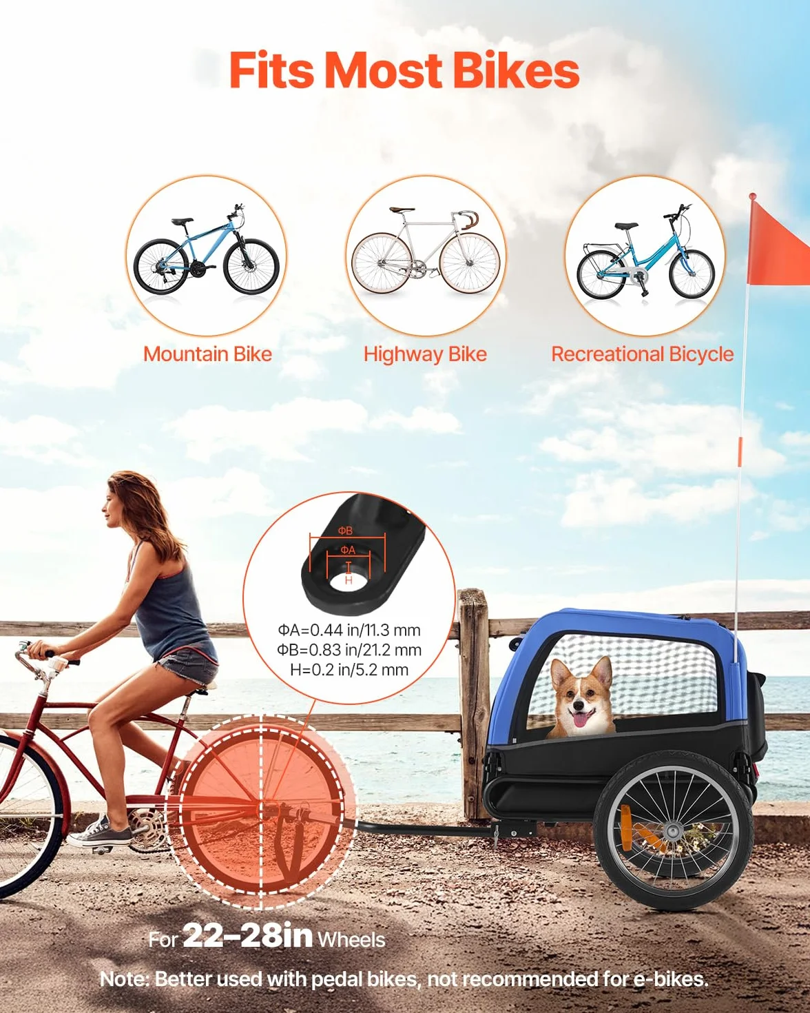 VEVOR Pliable Remorque de Vélo Chien 30 kg Porte Animaux de Compagnie avec Roues à Dégagement Rapide