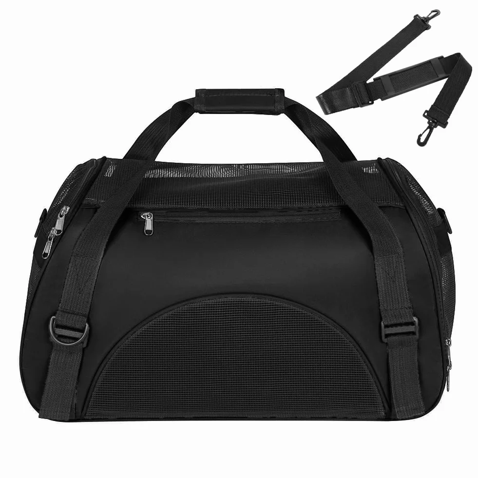 Sac de Transport pour Chat Chien Pliable à Parois Souple Bandoulière Réglable Respirant