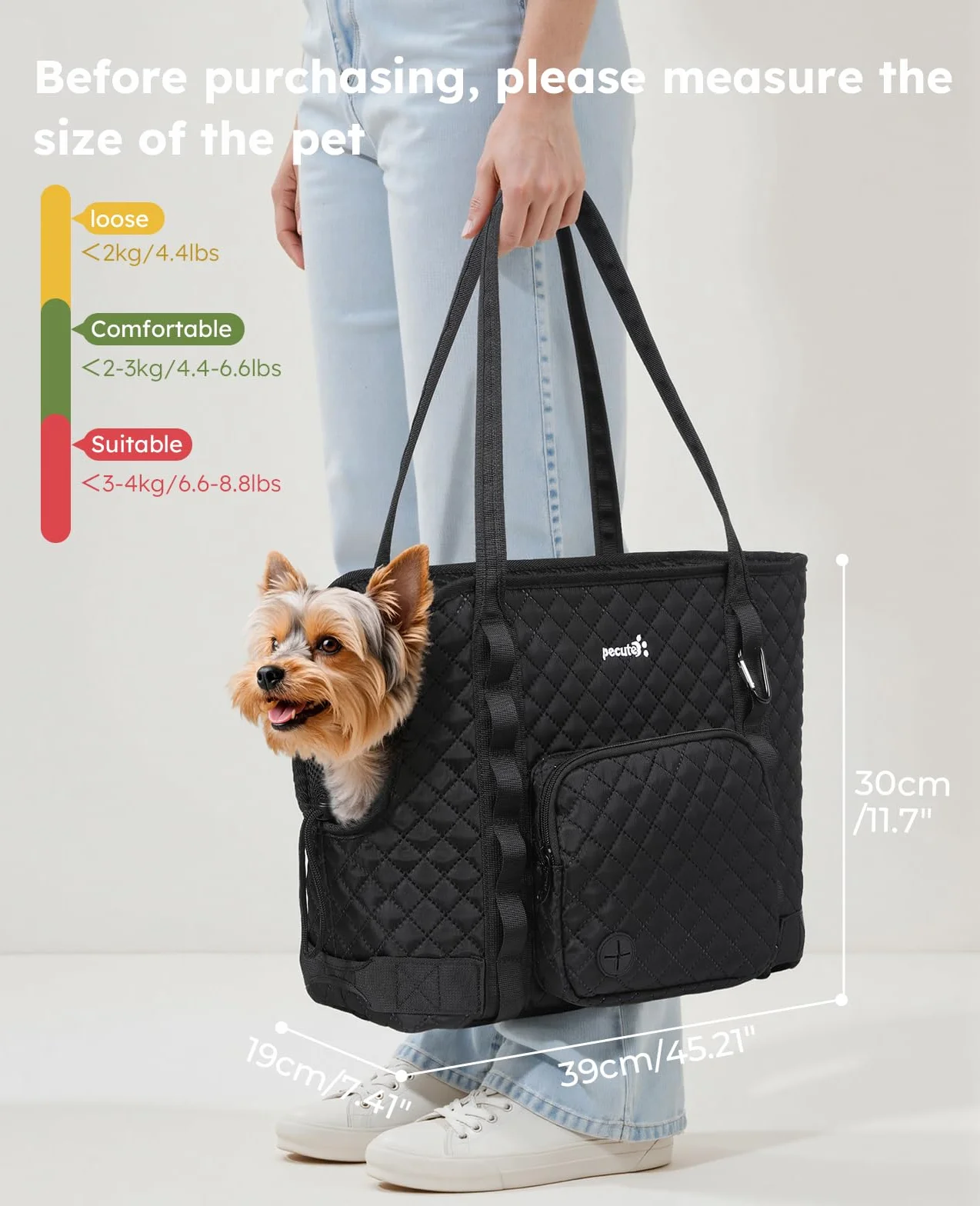 Pecute Sac Transport Chien Portable avec Tapis Amovible pour Voyages et Plein Air Noir