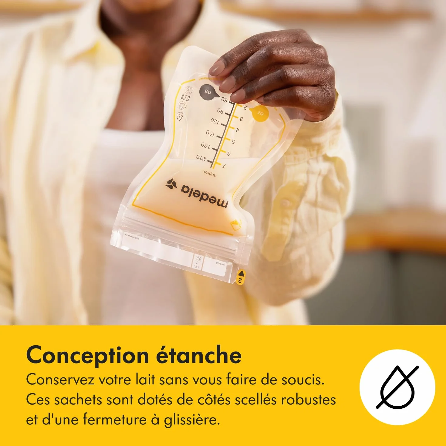 Medela sachets de conservation lait maternel Easy Pour 210 ml anti-fuite sans BPA jetables lot de 100