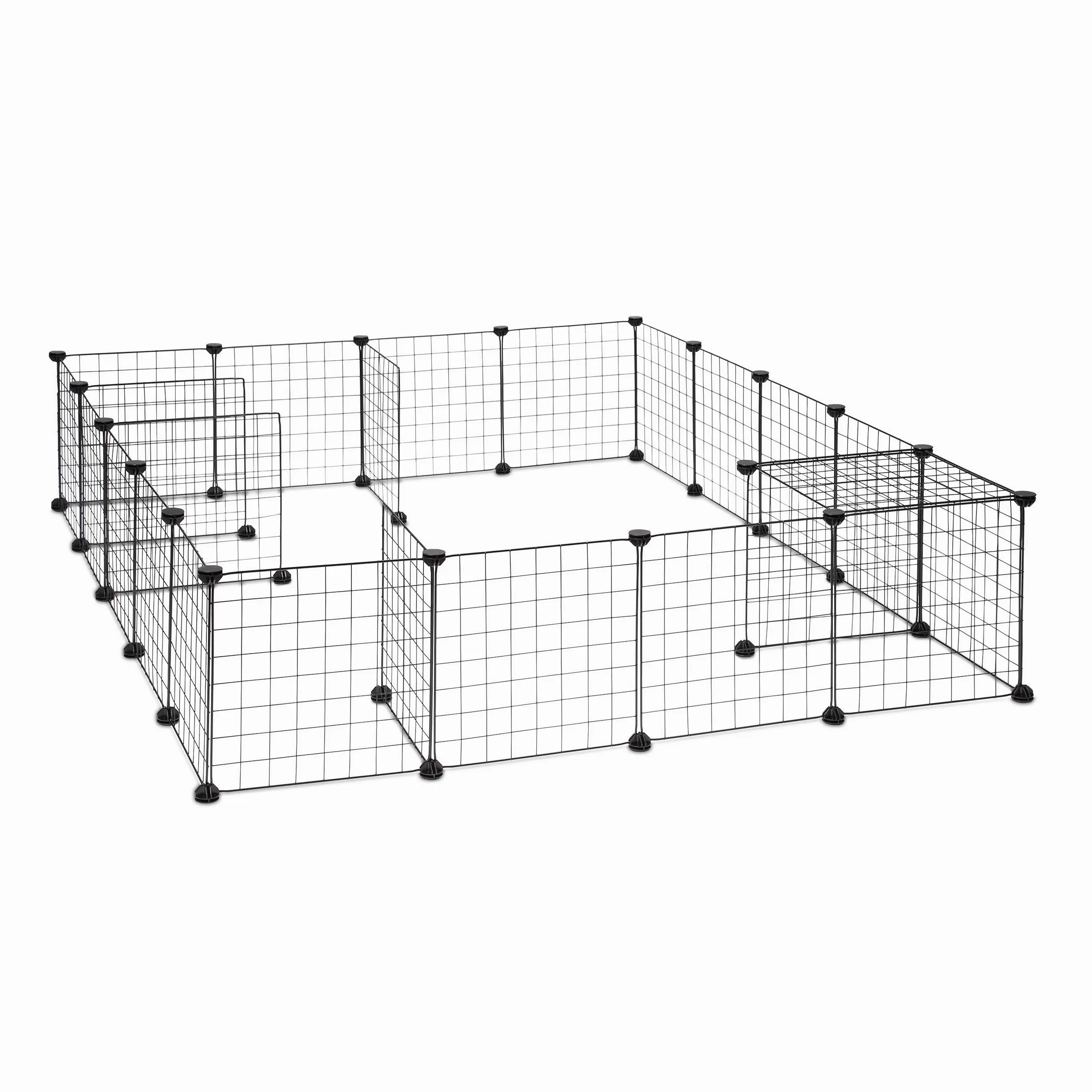 Relaxdays Enclos pour Petits Animaux Domestiques DIY Parc Extensible Cage Grille Clapier Grillage Pack de 24, Noir