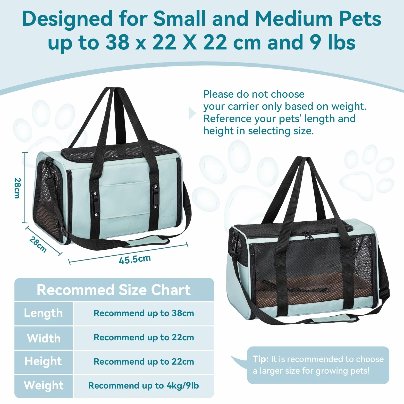 Petsfit Sac de transport souple pour chat et petit chien avec boucles de sécurité et fermetures éclair verrouillables