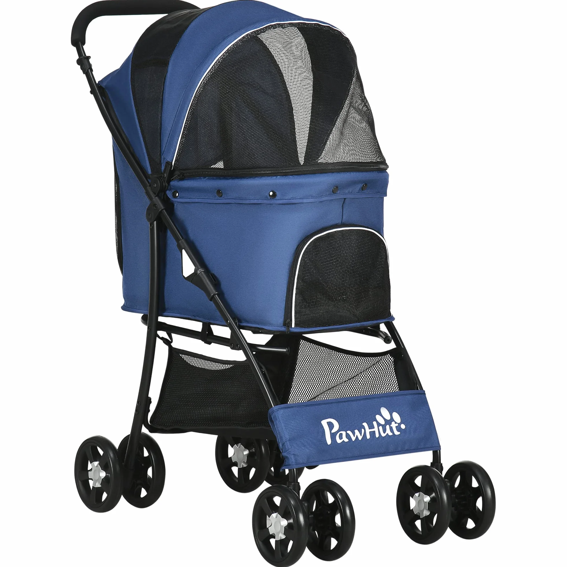 PawHut Poussette Buggy Pliable pour Chien et Chat, Tissu 600D Oxford, 4 Roues, Bleu