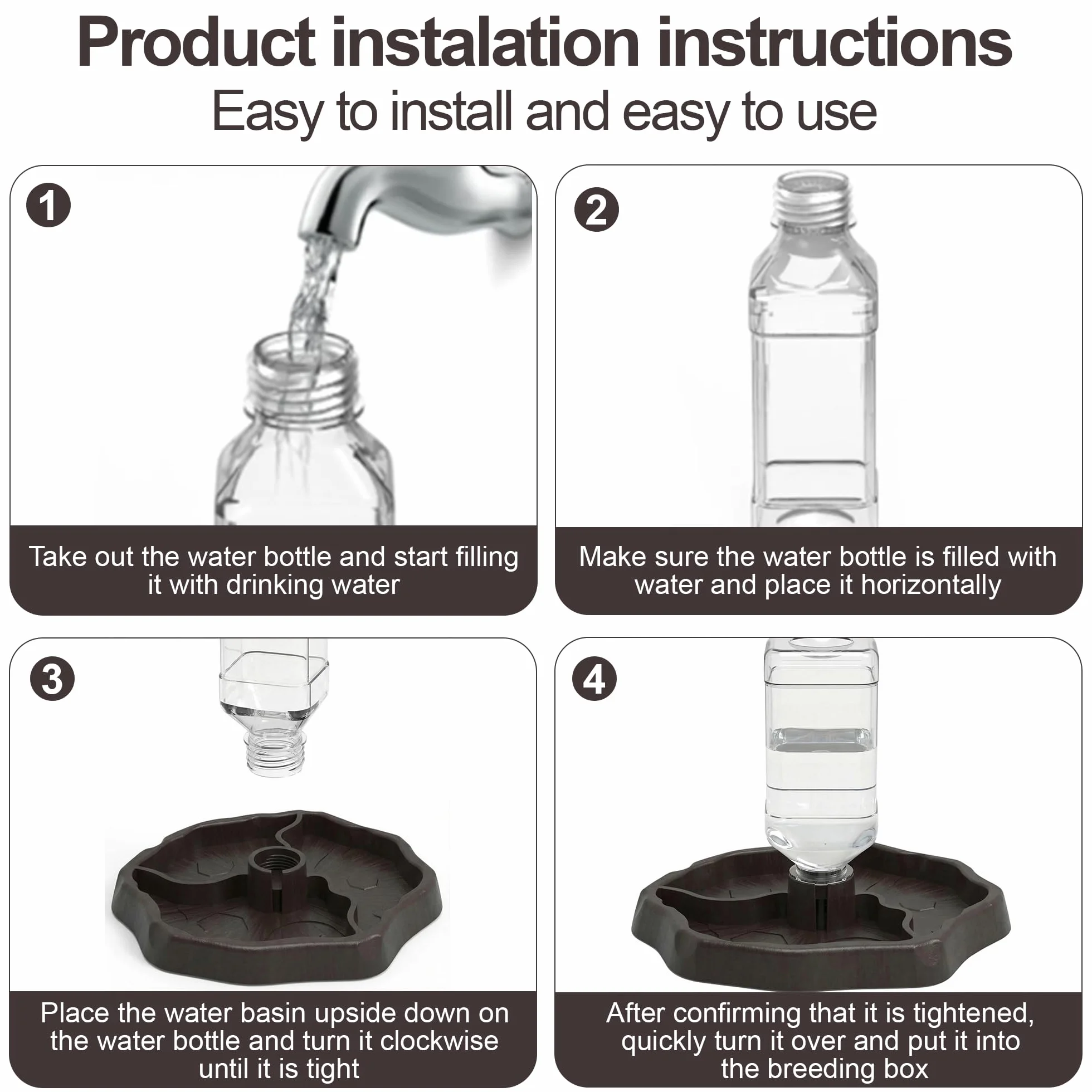 Distributeur d'eau pour Reptile 2 en 1 Mangeoire Gamelle Tortue Terrestre Bouteille Incluse