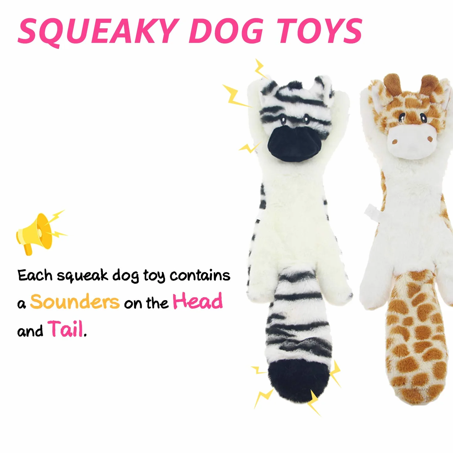 Hotype Lot de 2 Jouets Sonores en Peluche pour Chiens, Non Farcis, Sécuritaires à Mâcher, Cerf et Zèbre