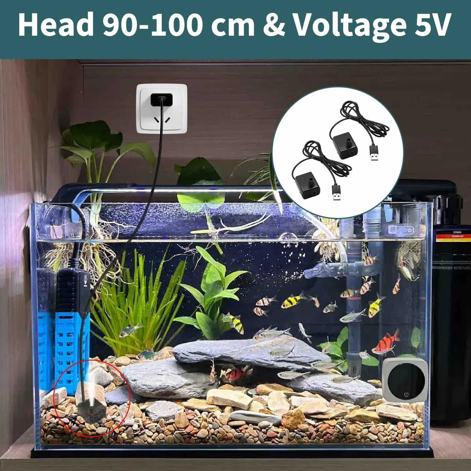 Pompe à Eau Submersible USB DC 5V 1-3W 200L/H Mini Pompe Aquarium Silencieuse pour Fontaine Hydroponie Bassin
