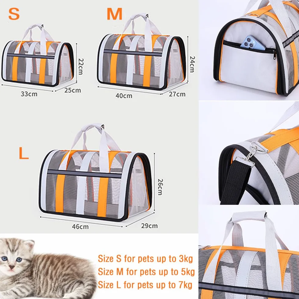 Sac de transport pour chat et petit chien, durable, sac de transport pliable pour chiots et chatons, voyage, promenade (33 x 25 x 22 cm, bleu clair)