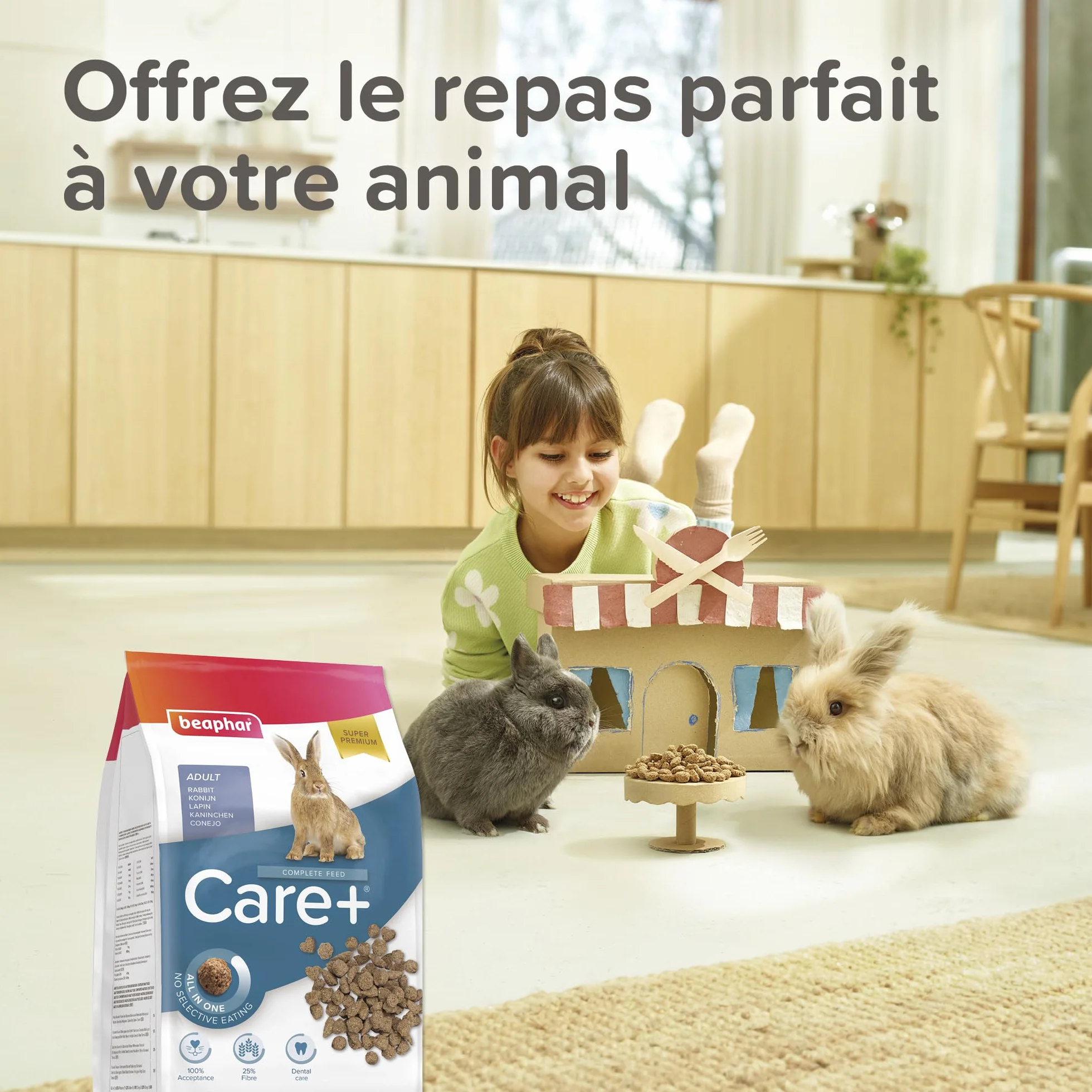 BEAPHAR Care+ Alimentation Super Premium extrudée pour Lapin 25% Fibres 1,5 kg