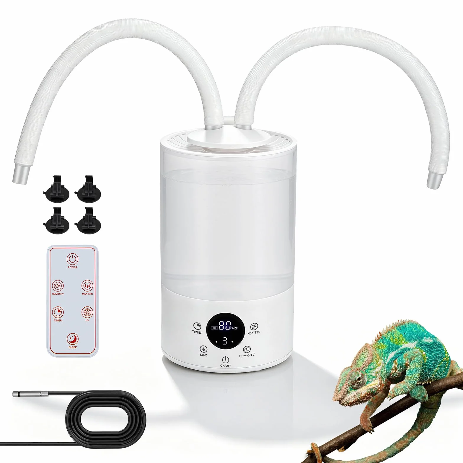 Humidificateur pour Reptiles 4L, Brumisateur Terrarium avec Capteur d'Humidité, Minuterie, Double Tuyau Extensible