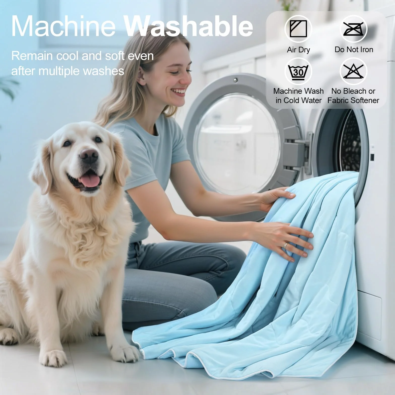 Tapis Rafraîchissant Chien Q-Max>0.4 Lavable 75×100 cm Bleu
