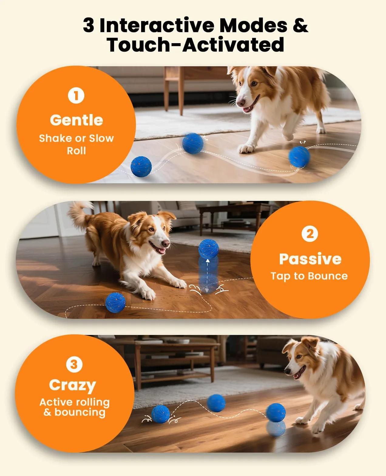 Xeuch Balles interactives intelligentes pour chien, balle rebondissante à mouvement automatique, matériau E-TPU, jouet rotatif activé par le mouvement pour chiens, chiots, jouets d'enrichissement et