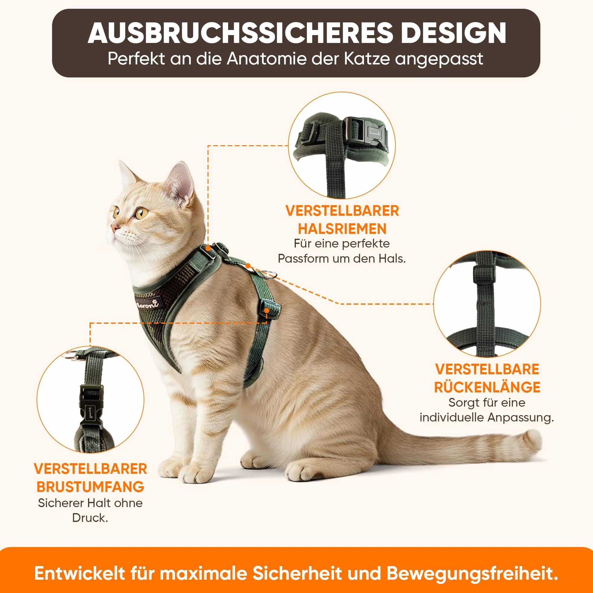 Harnais pour chat Easy Walking 2.0 Anti-éclatement Réglable Maine Coon Vert camouflage Taille S