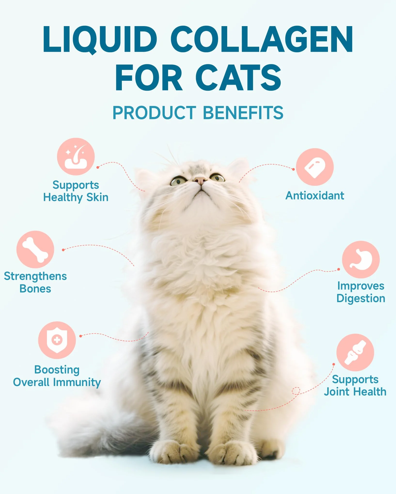 Eagou Diary Collagène pour Chats - Supplément Articulations, Peau et Pelage, MSM, Glucosamine, Huile de Coco, Vitamine E, 60ml