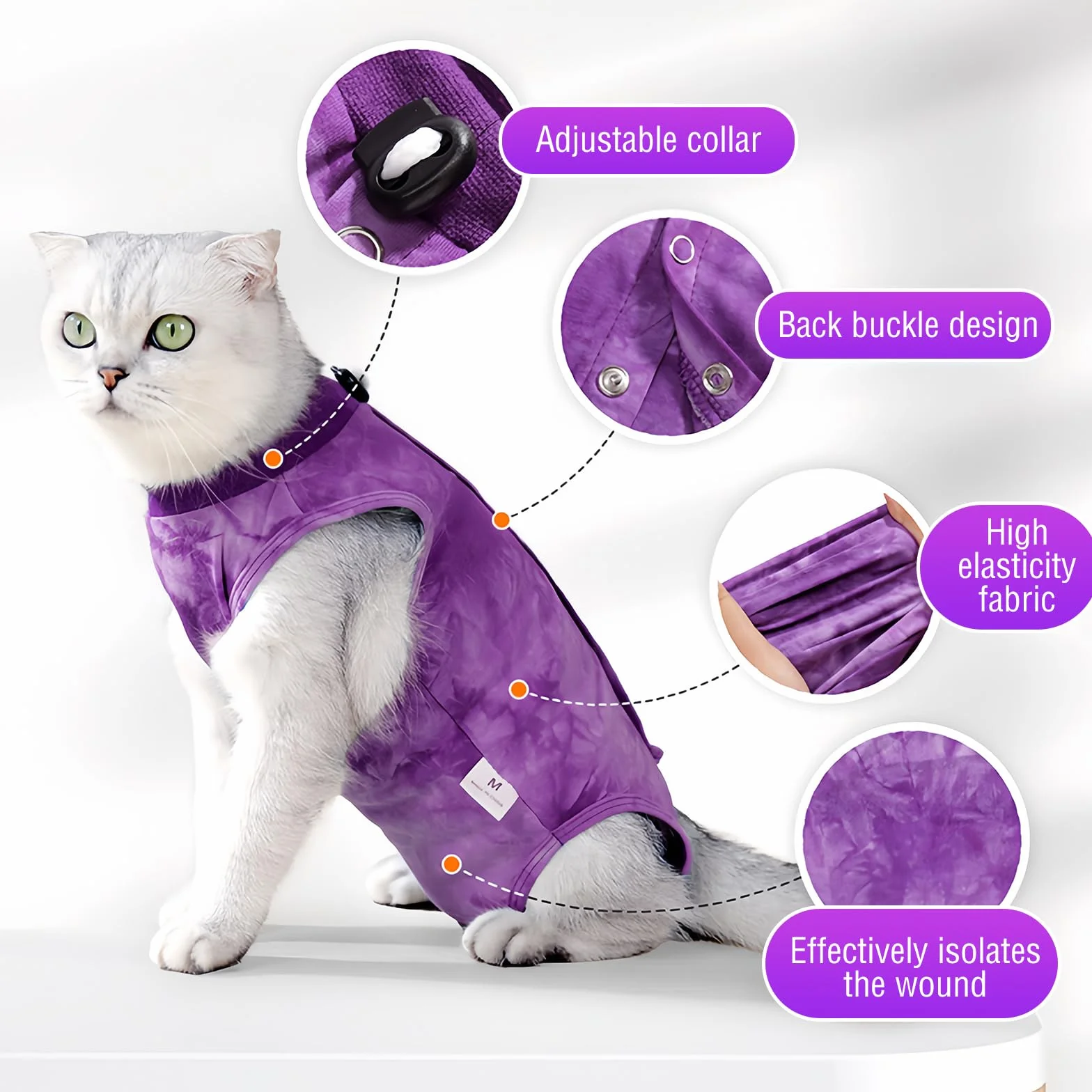 Combinaison de Récupération Chat Gilet Chirurgical Anti-Léchage Post Opératoire Rose M