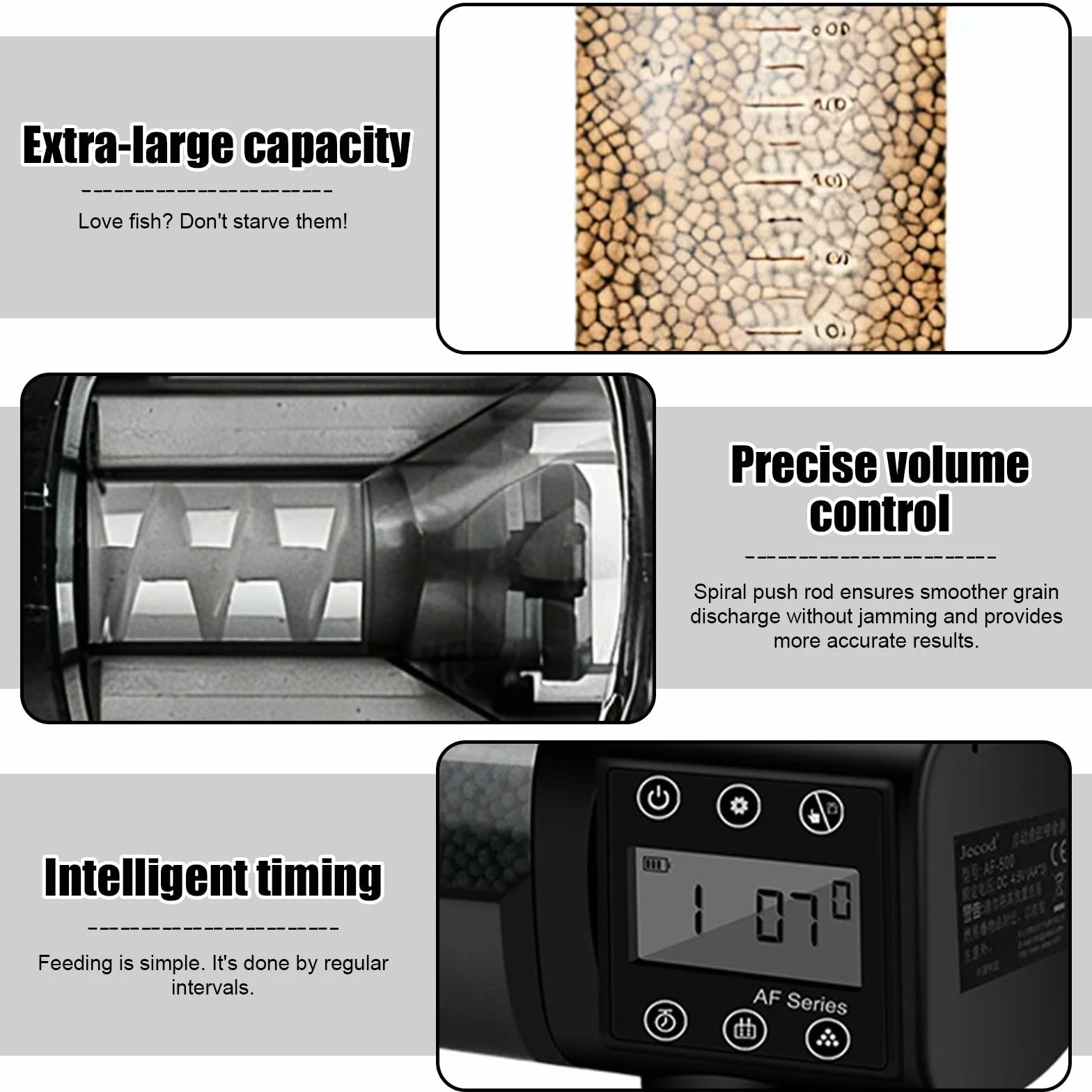 BORDEAG Distributeur automatique de nourriture pour poissons 160 x 70 x 102 mm minuterie grande capacité noir