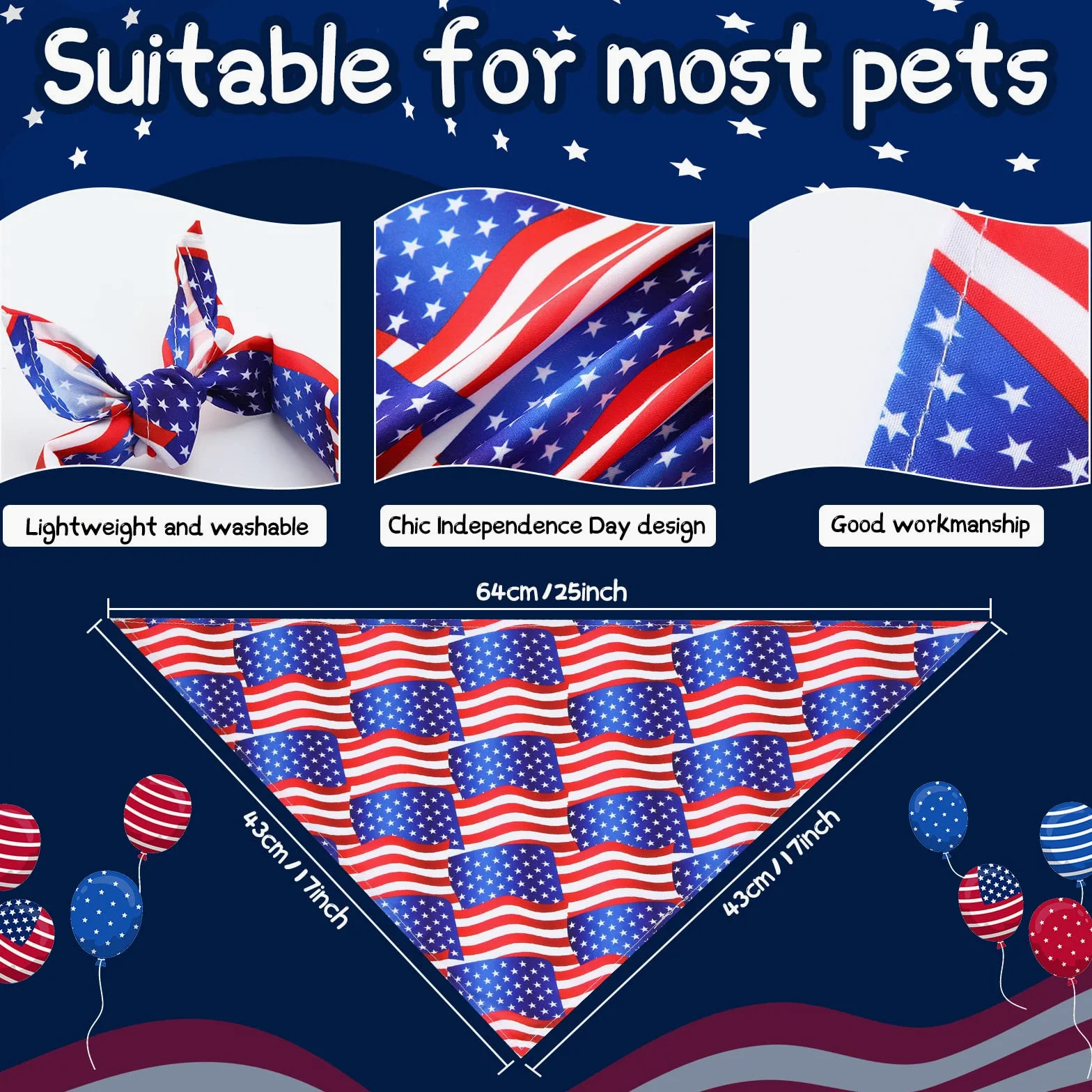Sumind Lot de 50 bandanas patriotiques pour chien en vrac - Bandanas triangulaires doux avec motifs de jour de l'indépendance pour le jour de l'indépendance - Accessoires de décoration