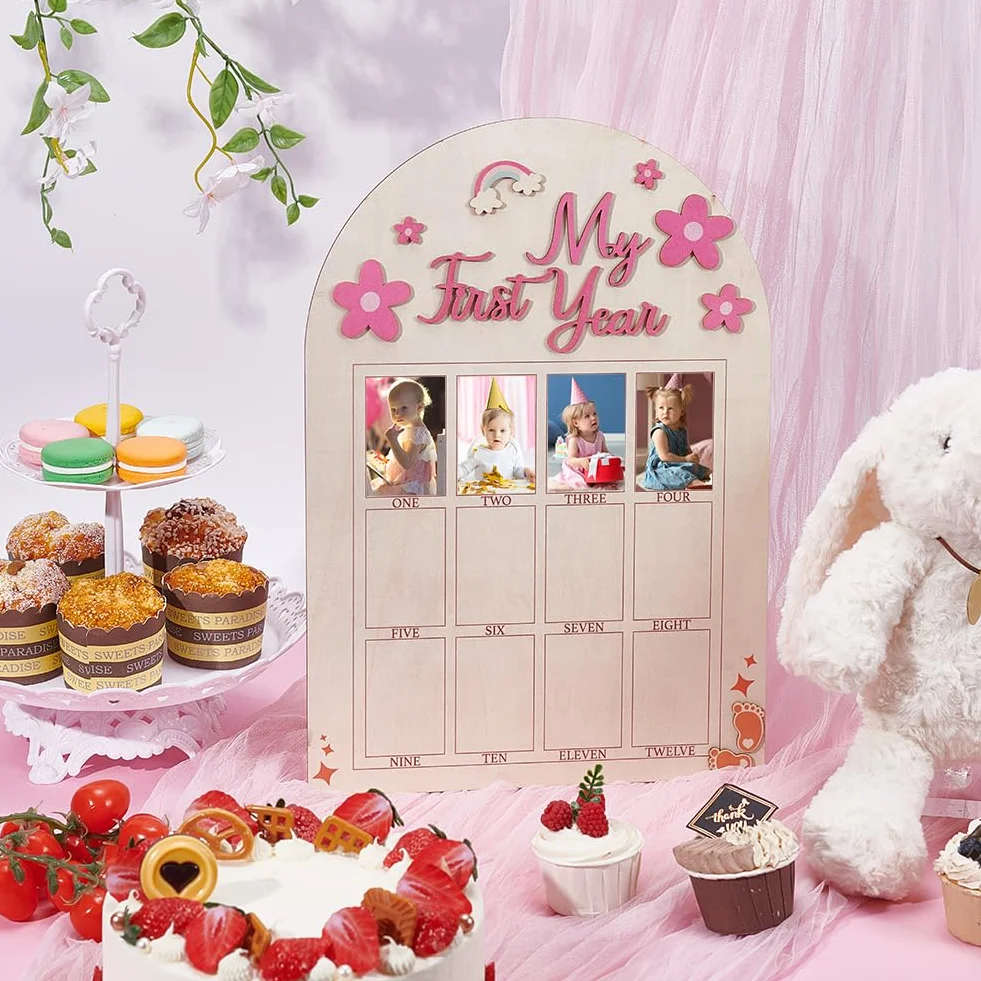 Cadre Photo de Ma Première Année Tableau des Étapes D'Un Mois en Bois Souvenir Bébé Décoration Chambre Enfant Cadeaux Garçon Fille 12cm