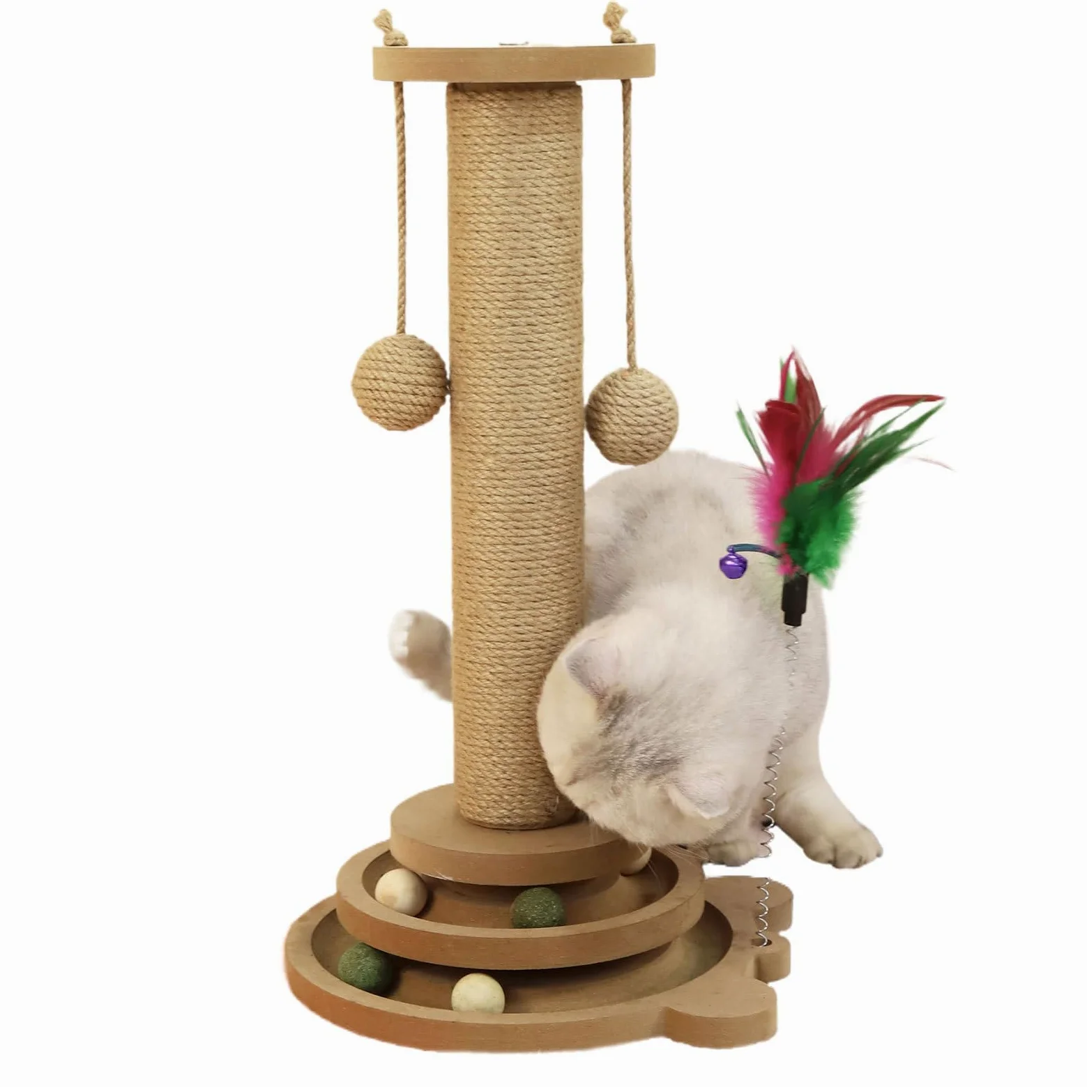 Griffoir À Griffes pour Chat Circuit À Balle pour Chat | Cadre d'Escalade Vertical avec 2 Boules de Sisal Adapté aux Grandes et Petites Tailles Zone de Détente pour Chaton