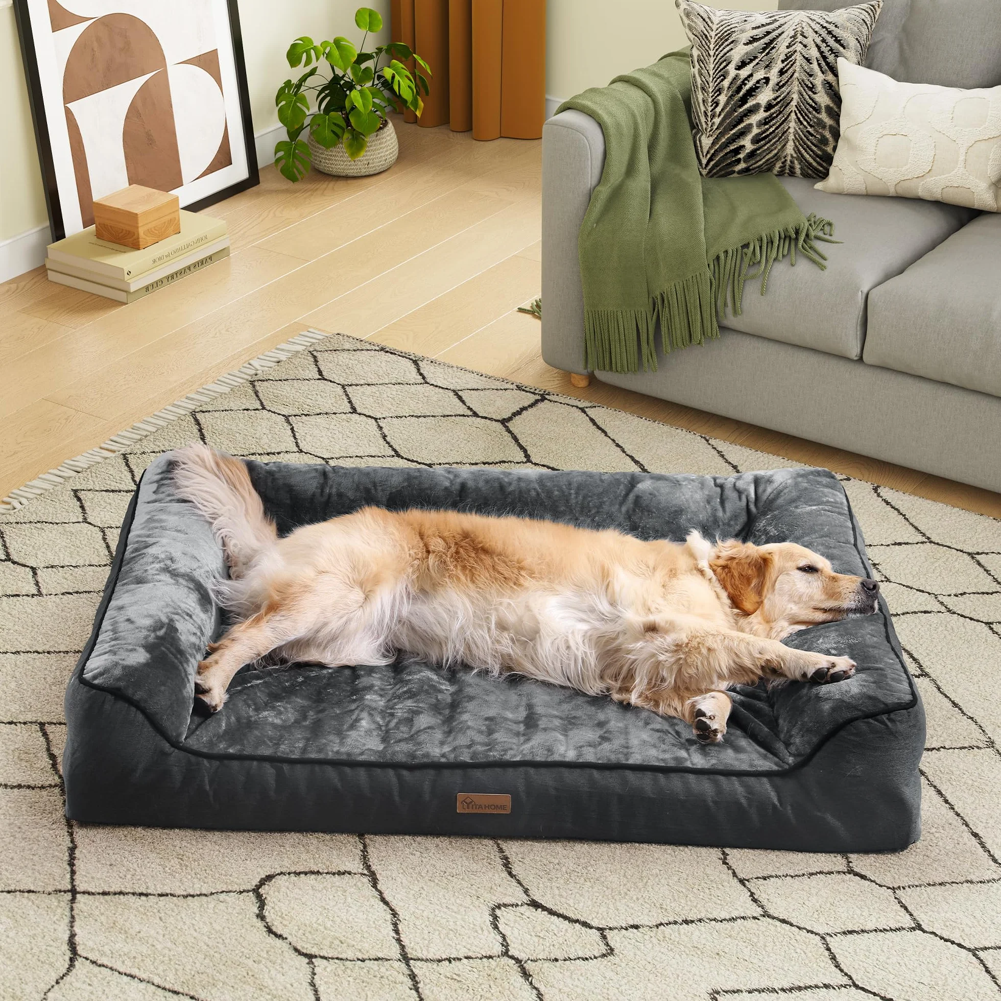 YITAHOME Panier Orthopédique pour Chien, Coussin Déhoussable Lavable, Lit Chien 135x107cm, Noir