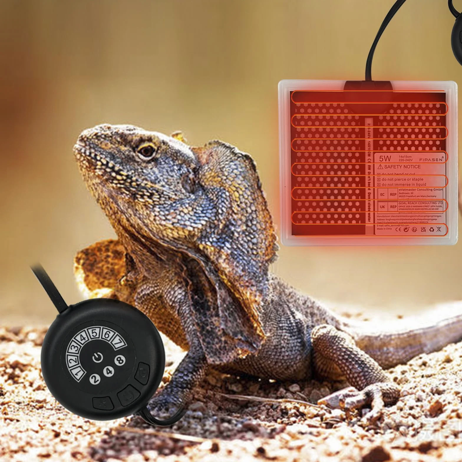 Tapis Chauffant Reptile Réglable 7 Températures 5W 15x14CM pour Tortue Serpents Lézards