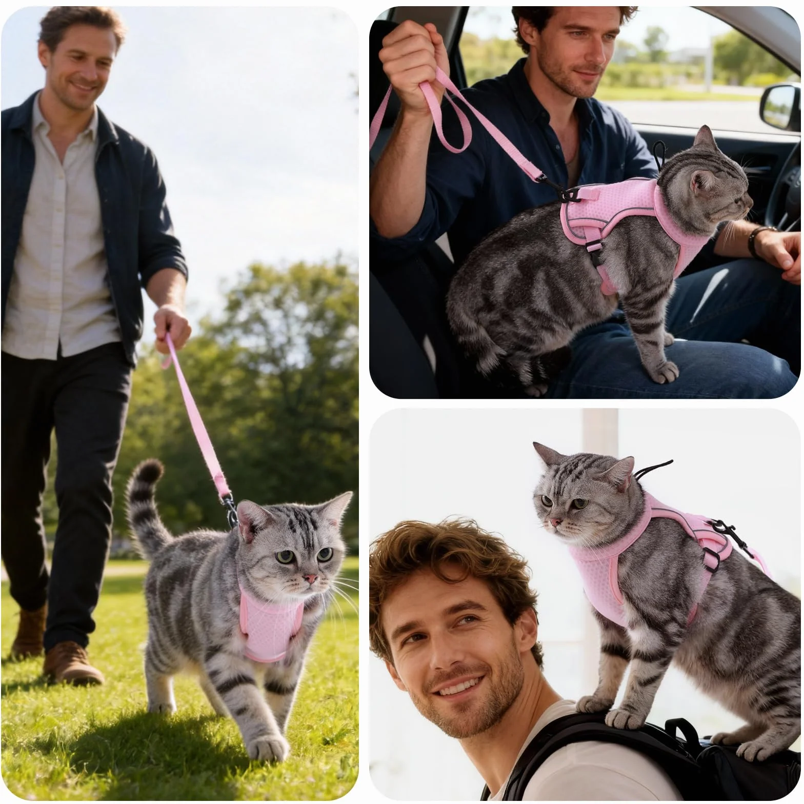 Dotoner Harnais Anti Évasion pour Chat avec Laisse Réglable, Maille Respirante Réfléchissante