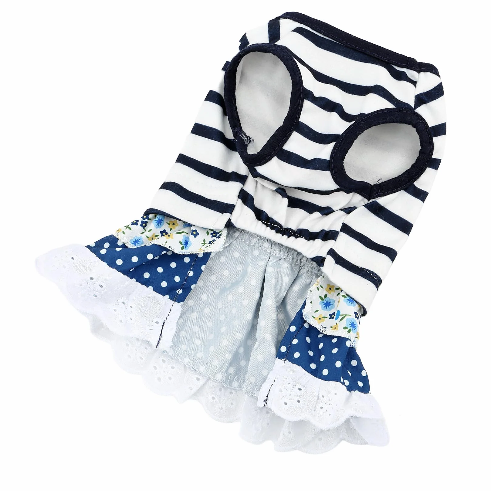 Robe rayures nautiques chien XL jupe dentelle florale pois anneau D yorkshire chihuahua printemps été